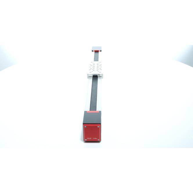 Ein kleines rot-grau gefärbtes mechanisches Gerät oder Sensor, das vertikal auf weißem Hintergrund montiert ist.