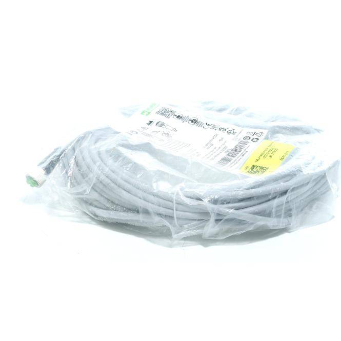 Aufgerolltes weißes Kabel oder Schlauch in durchsichtiger Kunststoffverpackung mit einem Produktetikett auf weißem Hintergrund.