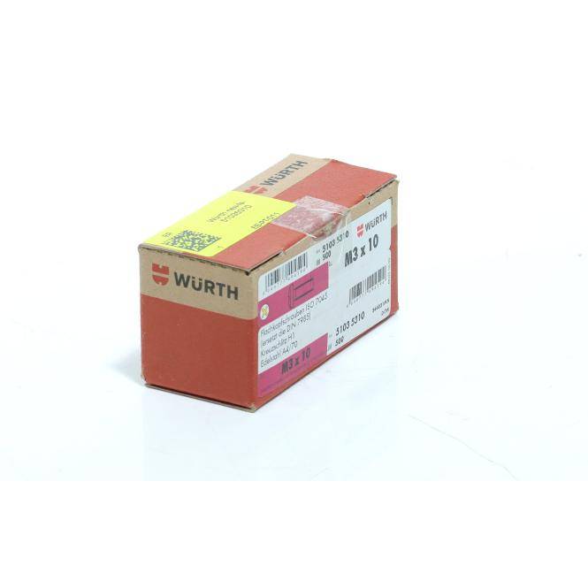 Eine kleine Würth-Kartonproduktbox mit Etiketten und Barcodes, gezeigt auf weißem Hintergrund.