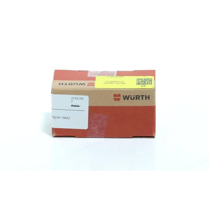Ein kleiner Würth-Kartonversandkarton mit Etiketten auf weißem Hintergrund.