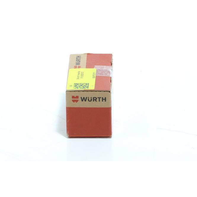 Ein versiegelter Würth-Kartonversandkarton, aufrecht auf einem schlichten weißen Hintergrund stehend.