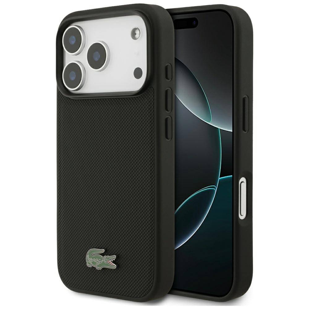 Schwarze strukturierte Smartphone-Hülle mit erhöhtem Kamerasockel, gezeigt auf einem iPhone-ähnlichen Telefon vor weißem Hintergrund.