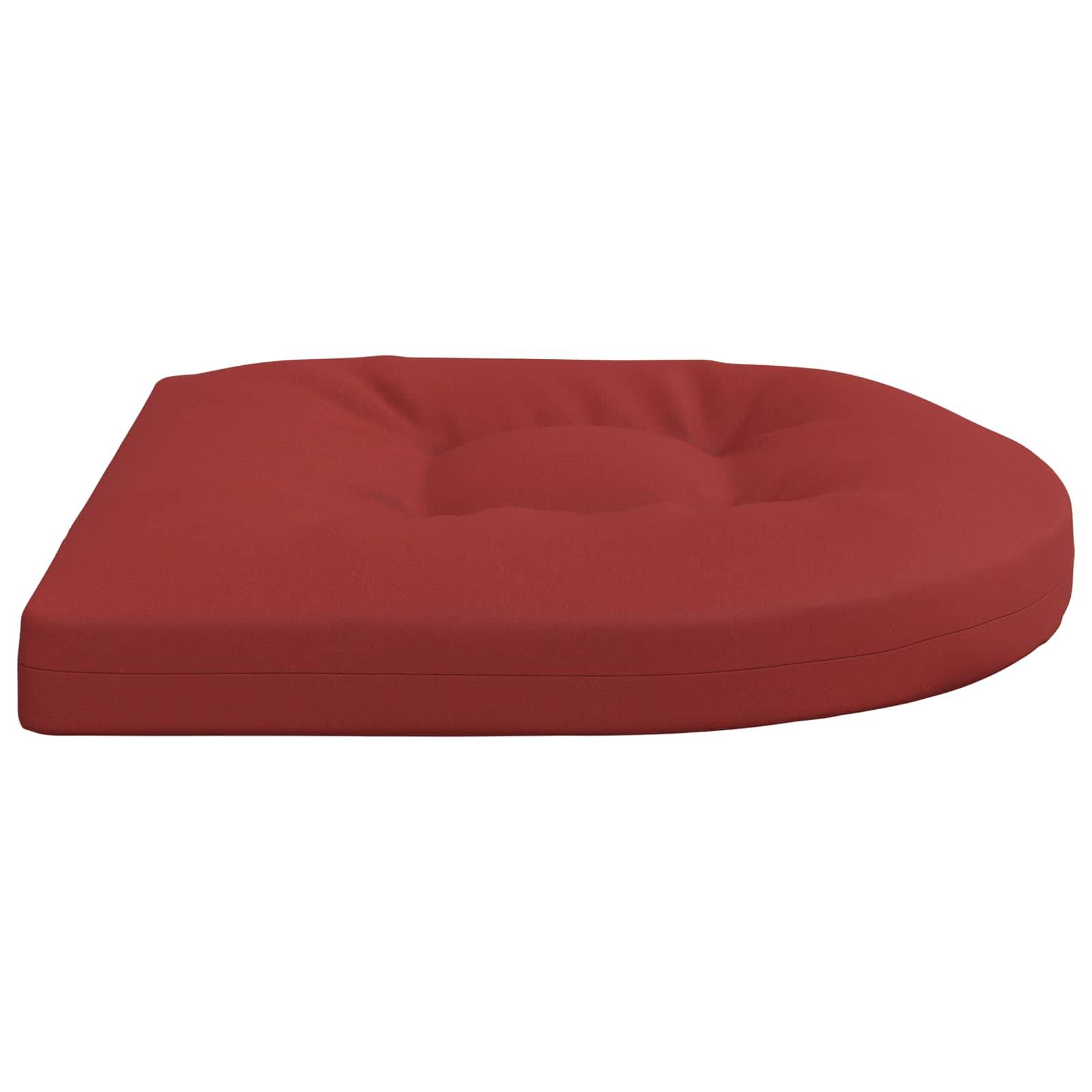 Rotes herzförmiges Kissen oder Sitzkissen mit einer zentralen Quaste, gezeigt auf weißem Hintergrund.