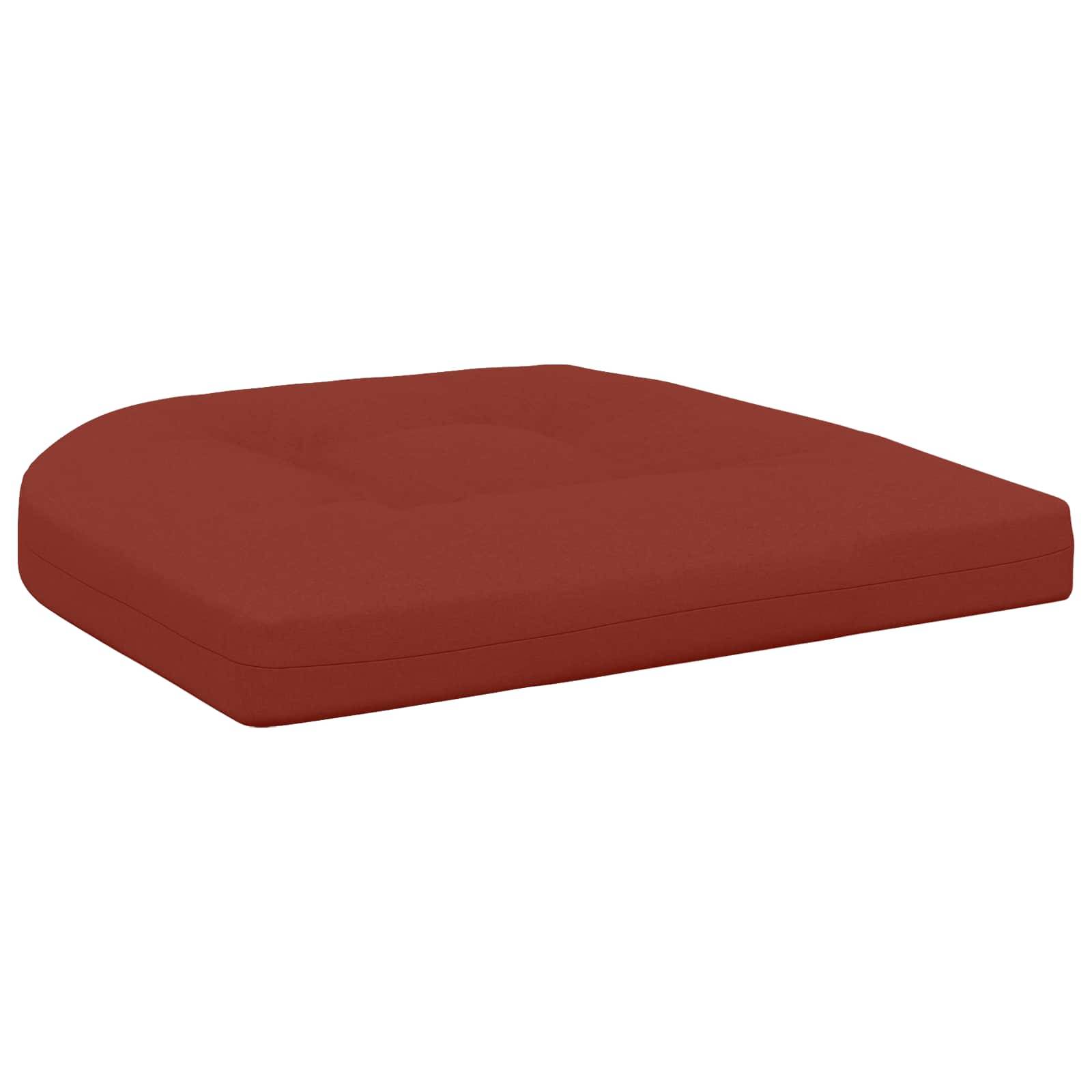 Rotes quadratisches Sitzkissen mit abgerundeten Ecken auf weißem Hintergrund.