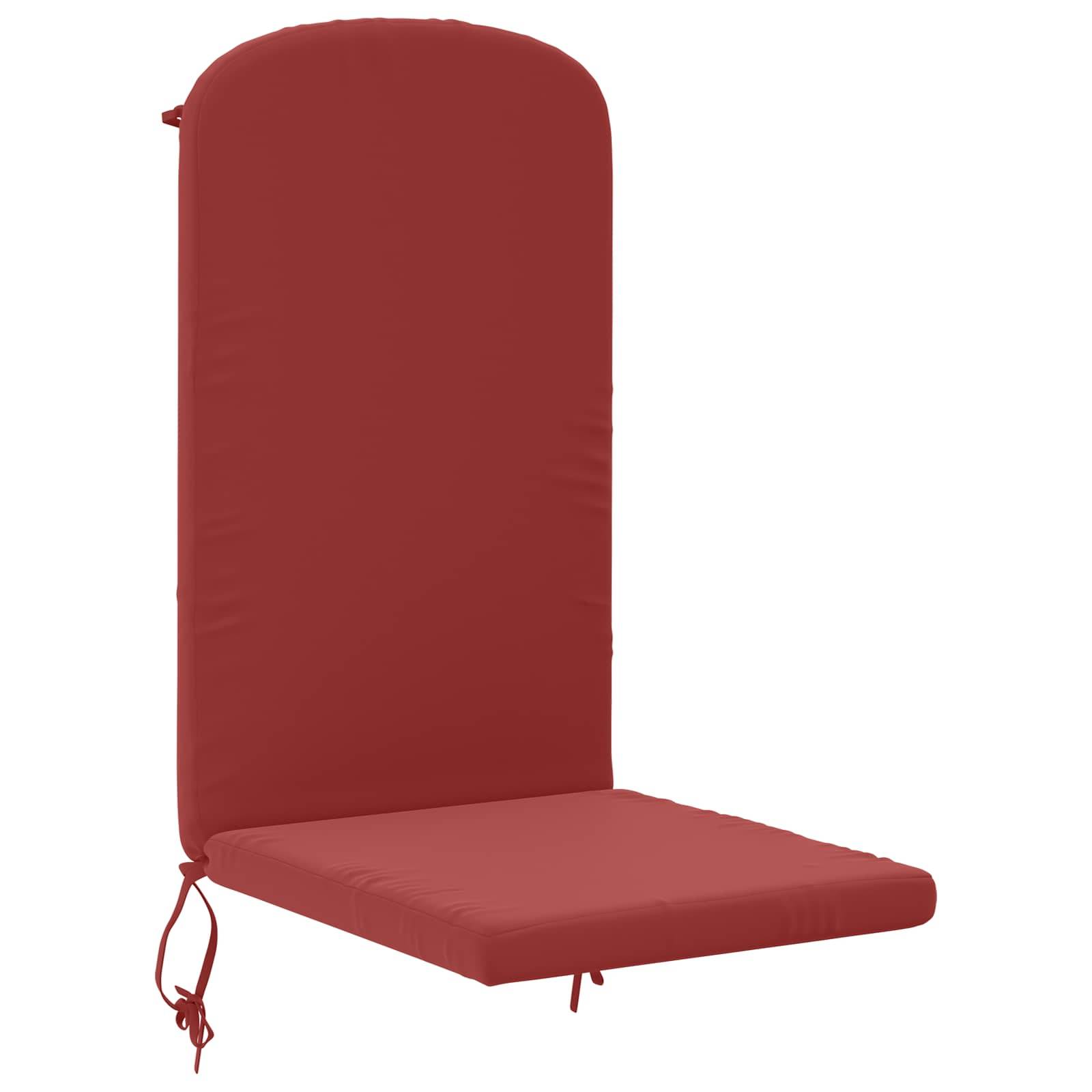 Rotes gepolstertes Sitzkissen mit hoher Rückenlehne und Bindeschnüren, gezeigt auf weißem Hintergrund.