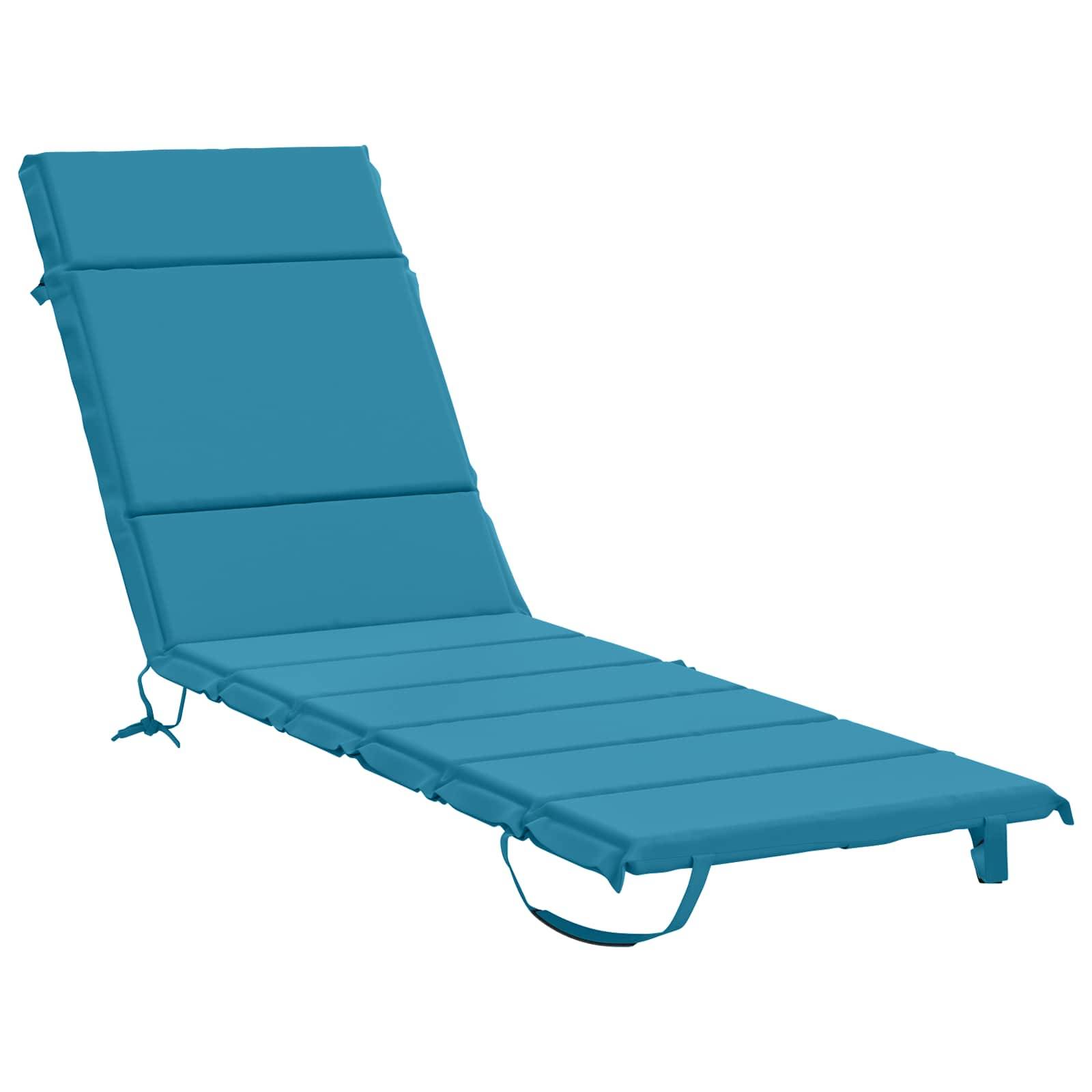Blauer verstellbarer Loungesessel mit verstellbarer Rückenlehne und gepolstertem Sitz, isoliert auf weißem Hintergrund dargestellt.