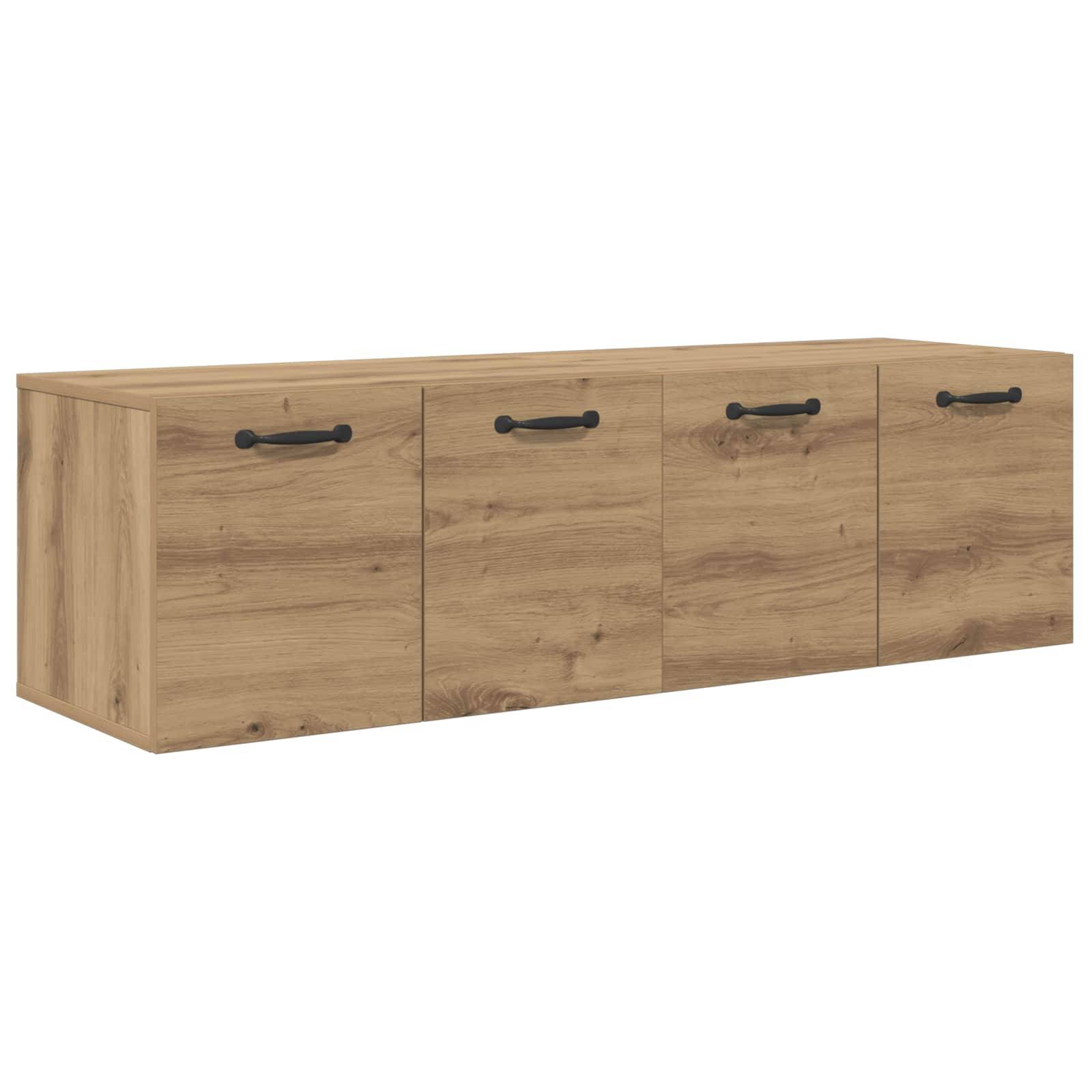 Holzlagertruhe mit vier vorderen Schranktüren und schwarzen Griffen auf weißem Hintergrund.