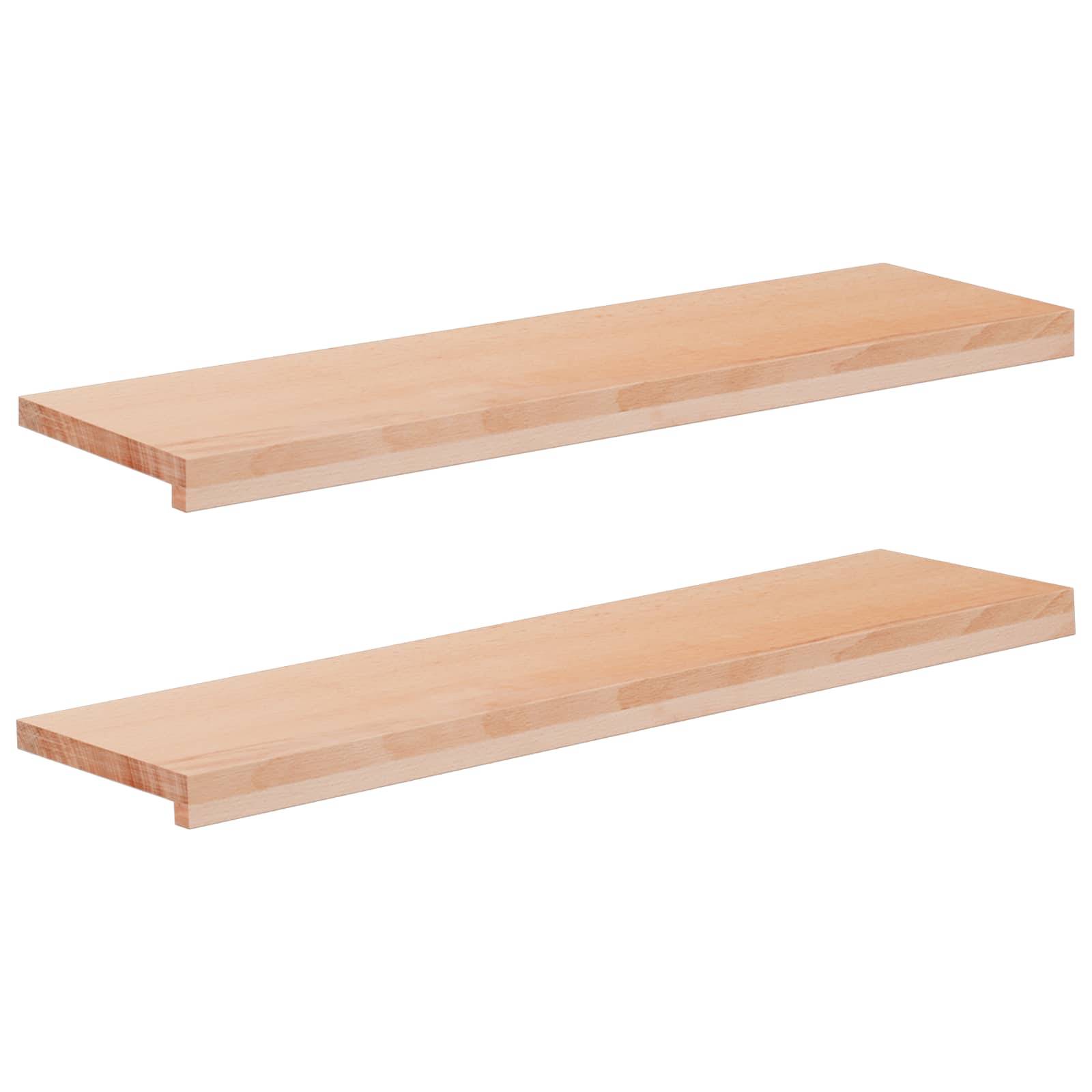 Zwei unvollendete Regale aus hellem Holz, die separate auf weißem Hintergrund gezeigt werden.