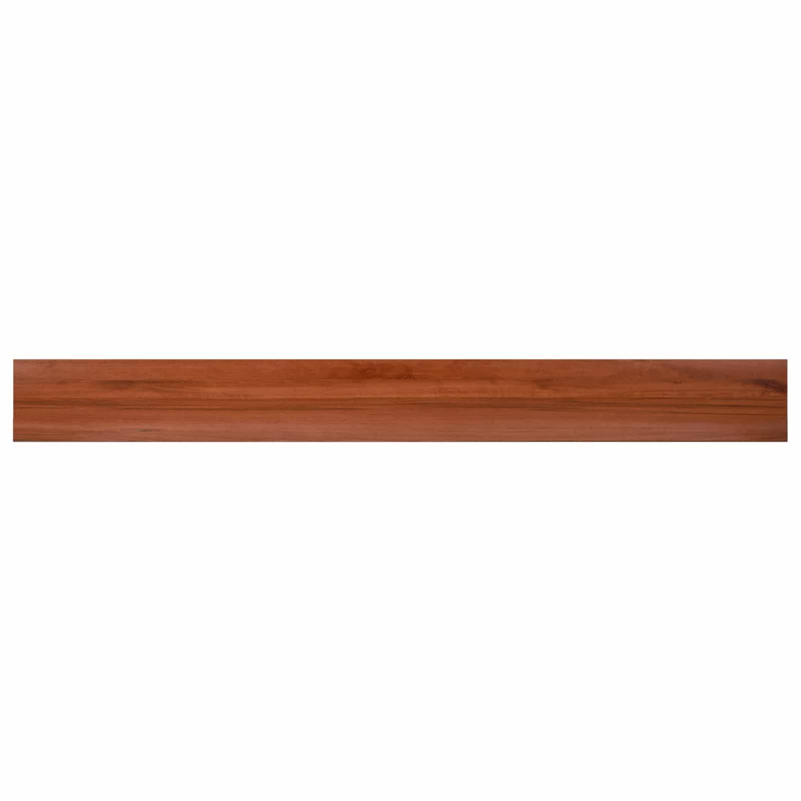 Eine lange horizontale braune Holzplanke oder ein Holzbrett, das auf einem weißen Hintergrund zentriert ist.