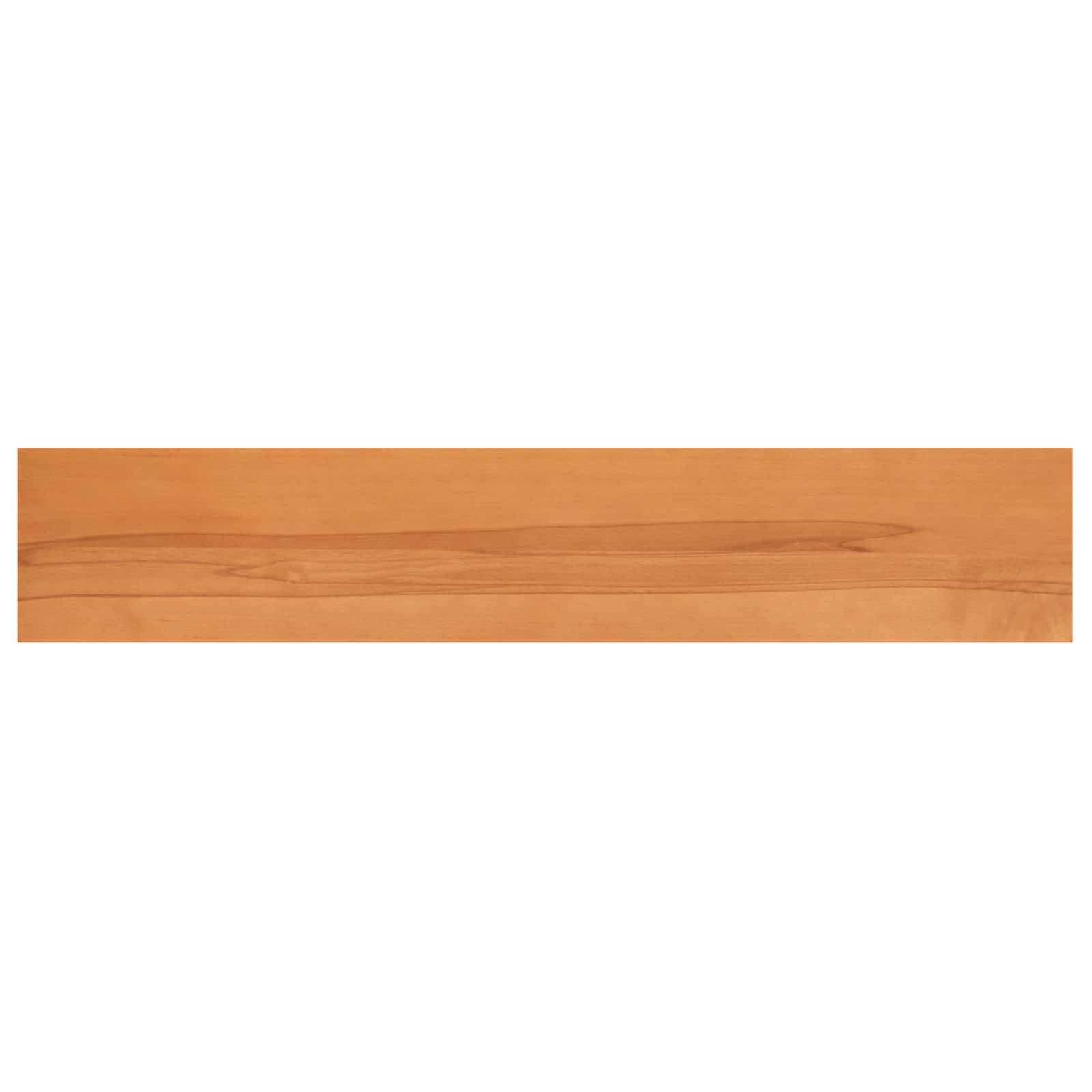 Ein schmaler horizontaler Streifen hellbrauen Holzes mit sichtbarer Holzmaserung auf weißem Hintergrund.