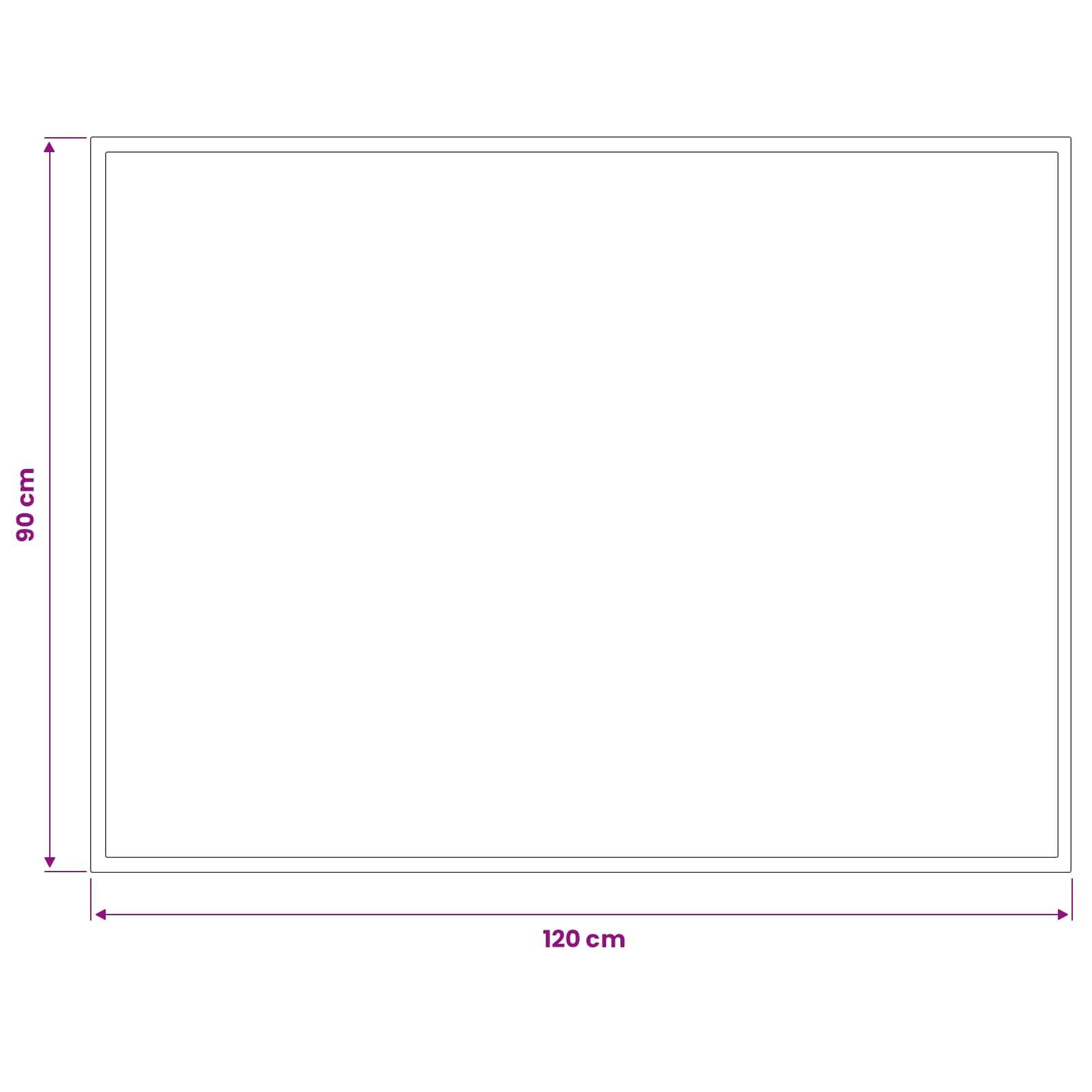Leeres rechteckiges Panel mit einer Umrisslinie und Abmessungen von 120 cm Breite und 90 cm Höhe, dargestellt als einfaches Größendiagramm.