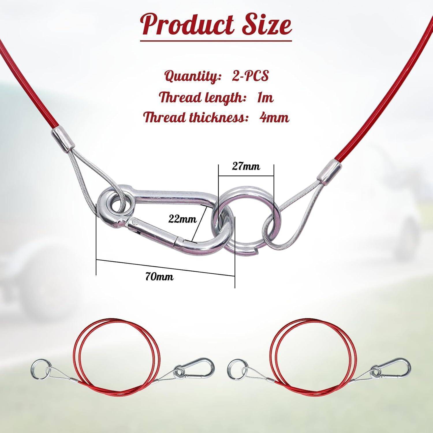 Produktgrößendiagramm für ein 2-teiliges rotes Drahtschleifen-Kabel, das eine Fadenlänge von 1m, eine Dicke von 4mm und Anschlussabmessungen von 70mm, 27mm und 22mm zeigt.