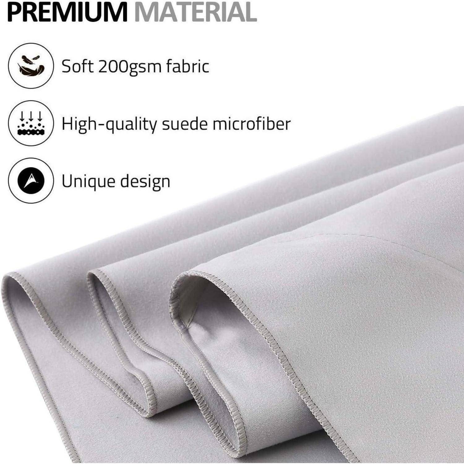 Hochwertiges Material: weiches 200er-Stoff, hochwertige Wildleder-Mikrofaser und einzigartiges Design auf gefalteten grauen Stoffrollen.