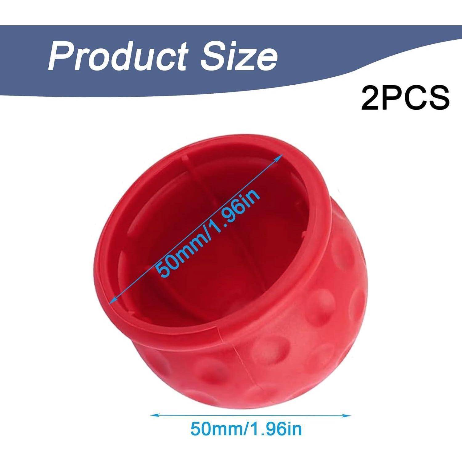 Produktgrößengrafik mit einem roten runden Behälter, gekennzeichnet mit 2er SET, mit Durchmessermessungen von 50 mm (1,96 Zoll) über die Öffnung und den Boden.
