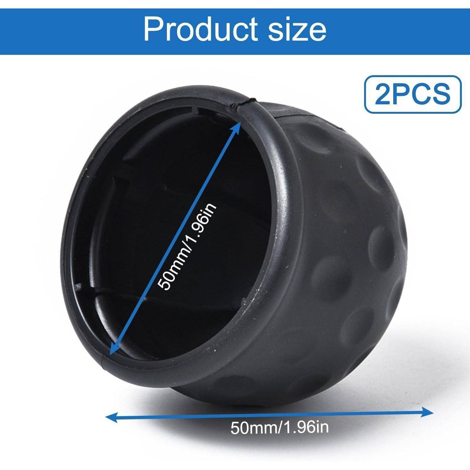 Größendiagramm eines schwarzen gummiartigen becherförmigen Teils, gekennzeichnet mit 50 mm/1,96 Zoll Breite und 50 mm/1,96 Zoll Tiefe, mit der Angabe 