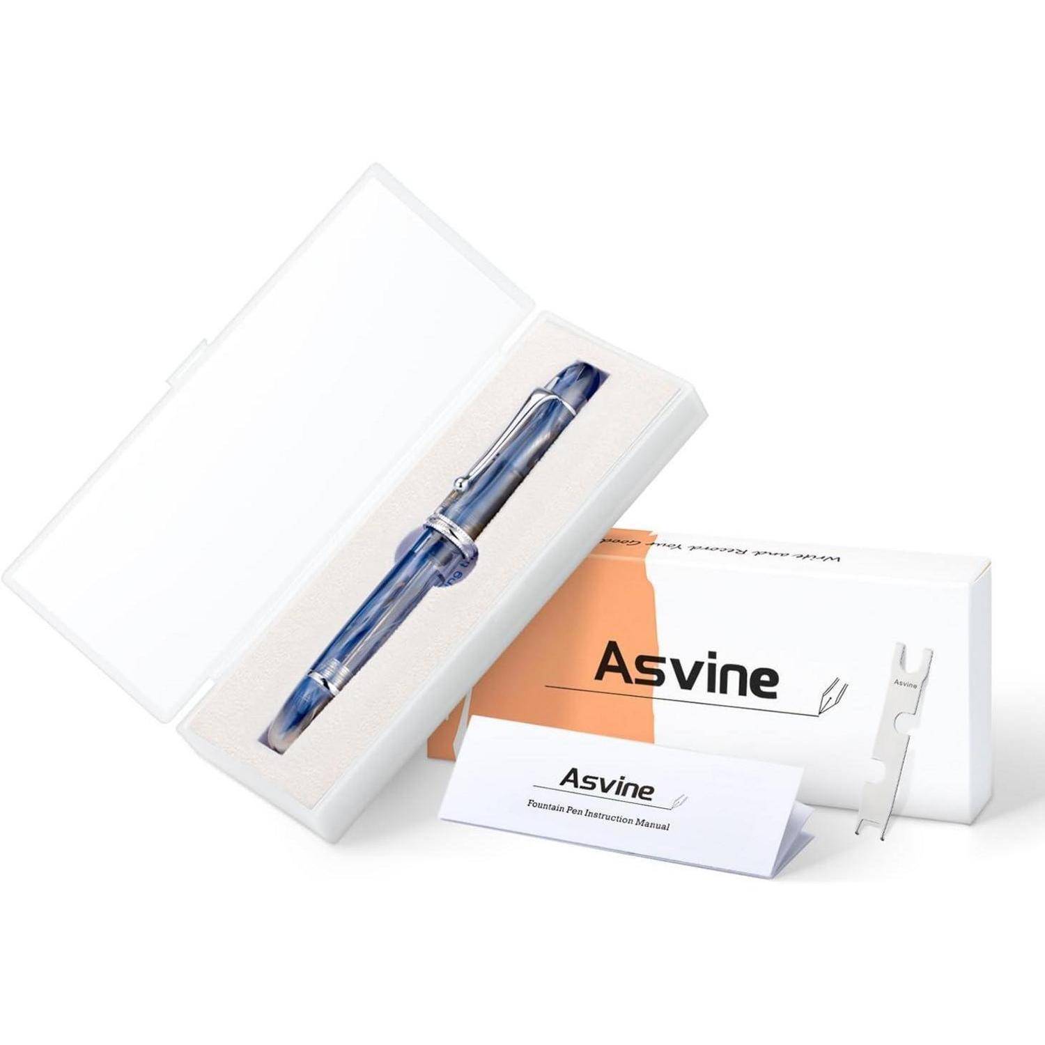 Ein blauer Stift in einem offenen Präsentationskoffer neben einer „Asvine