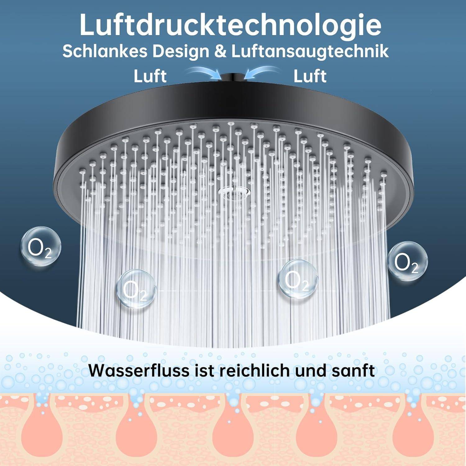 Duschkopf 10 Zoll Regendusche schwenkbar Matt Schwarz