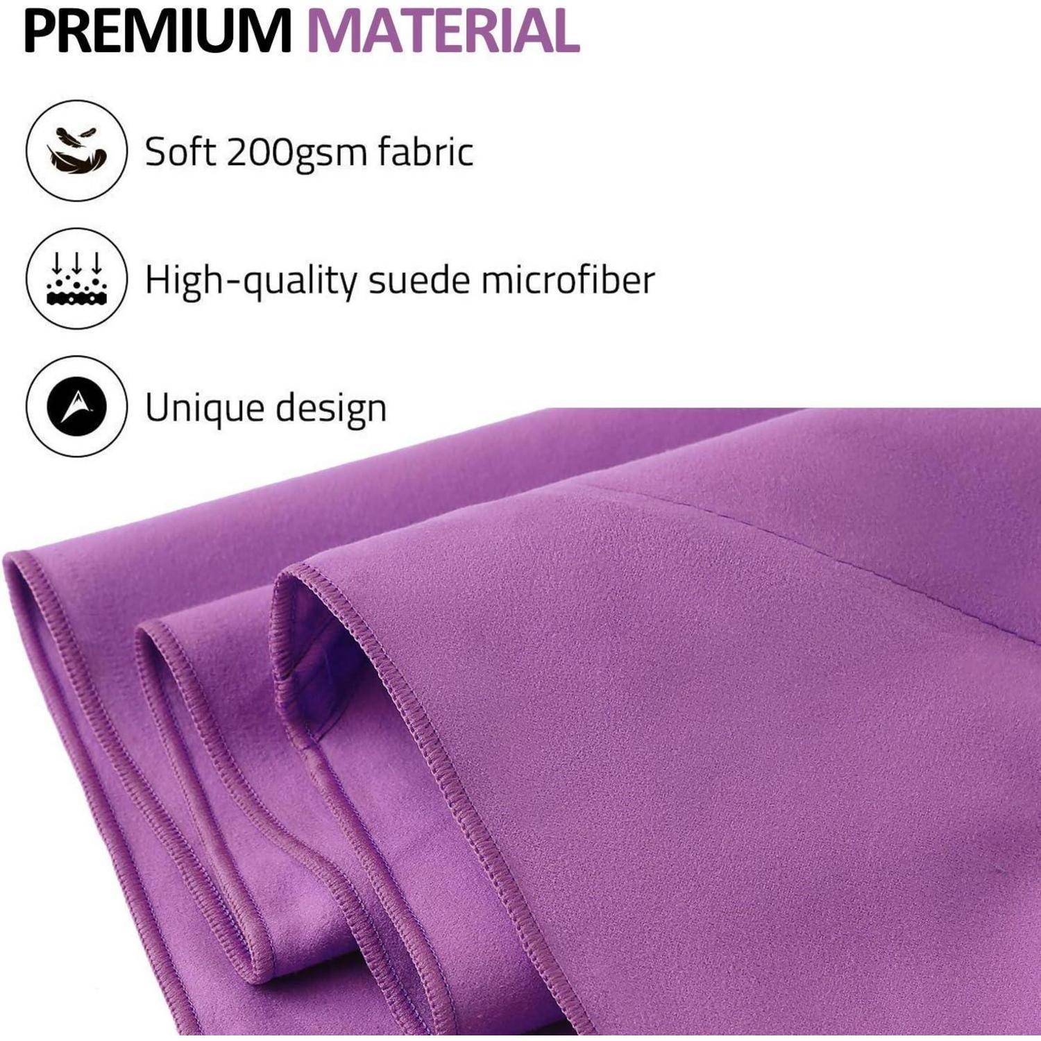 Violetter Mikrofaserstoff gefaltet mit Aufschrift „PREMIUM MATERIAL