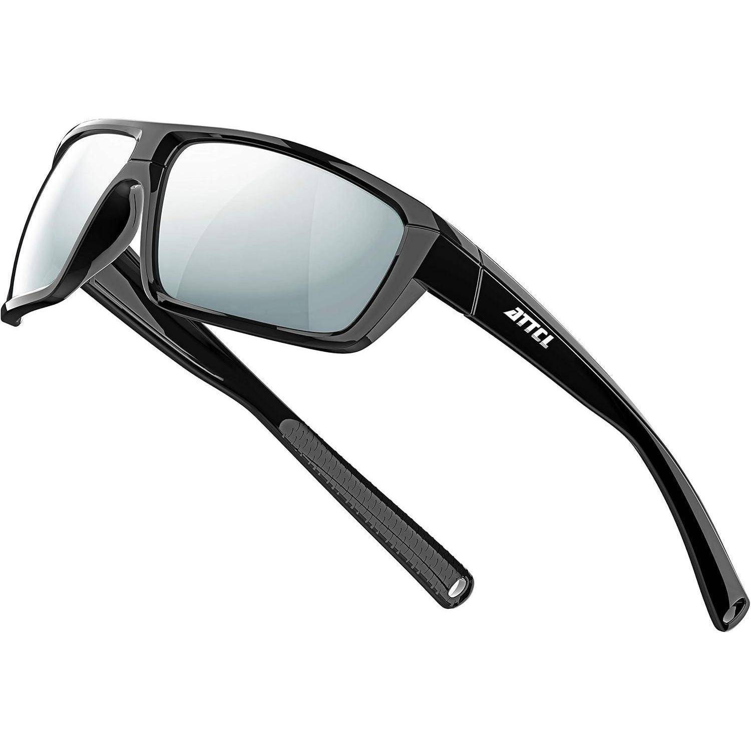 Schwarze Wraparound-Schutzsonnenbrille mit dunklen Gläsern und 