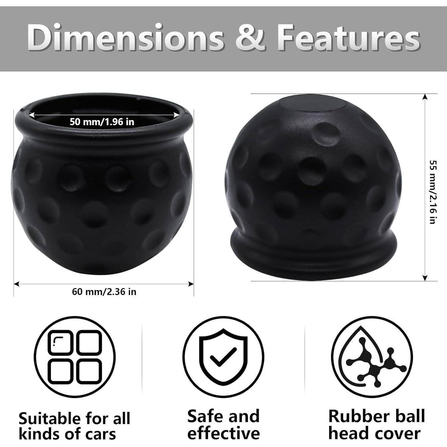 Produktdimensions- und Funktionsgrafik für eine schwarze gerillte Gummi-Getränkehalter-Einsatz für Autos: 60 mm breit, 55 mm hoch, 50 mm Öffnung, mit Symbolen für Passform, Sicherheit und Material.