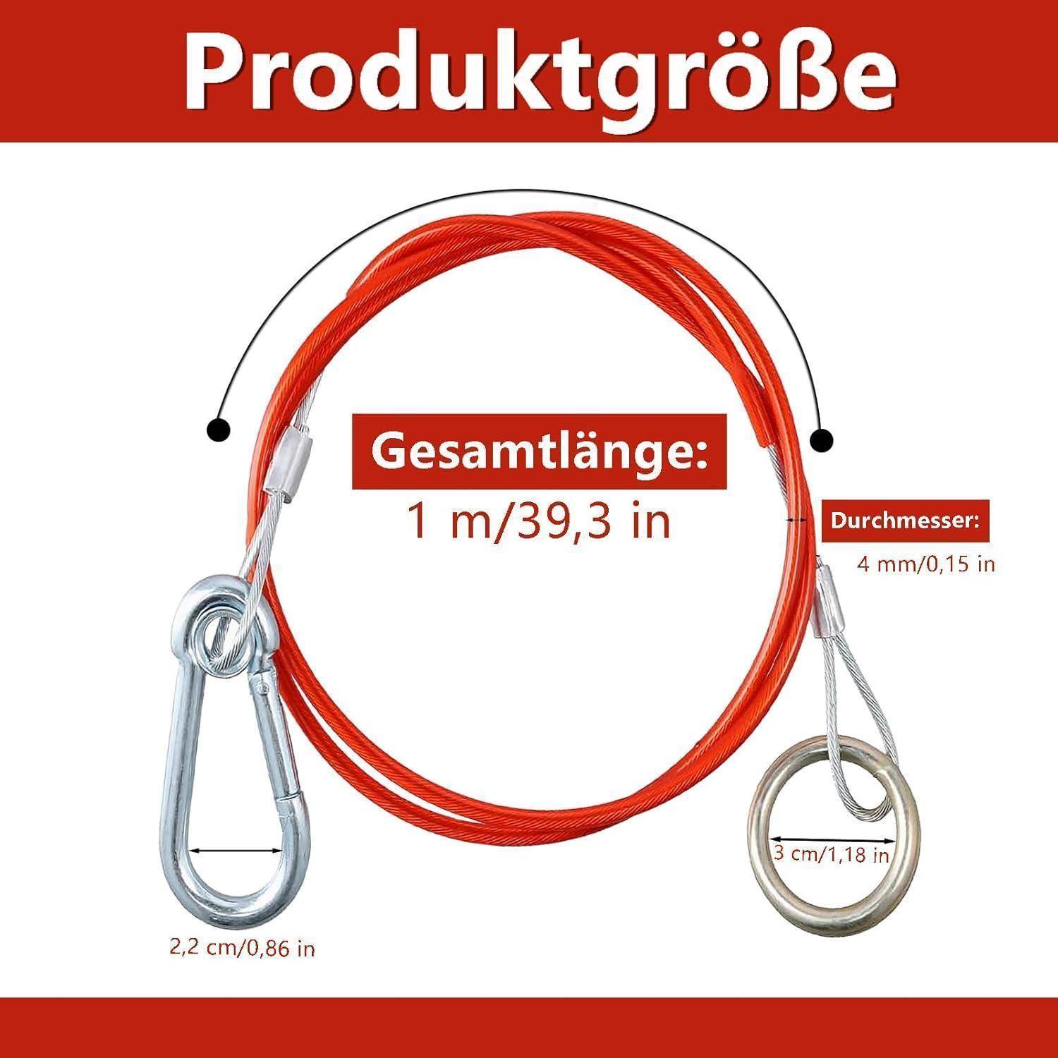 Abreißseil 1m mit Karabiner und Gabelkopf Rot