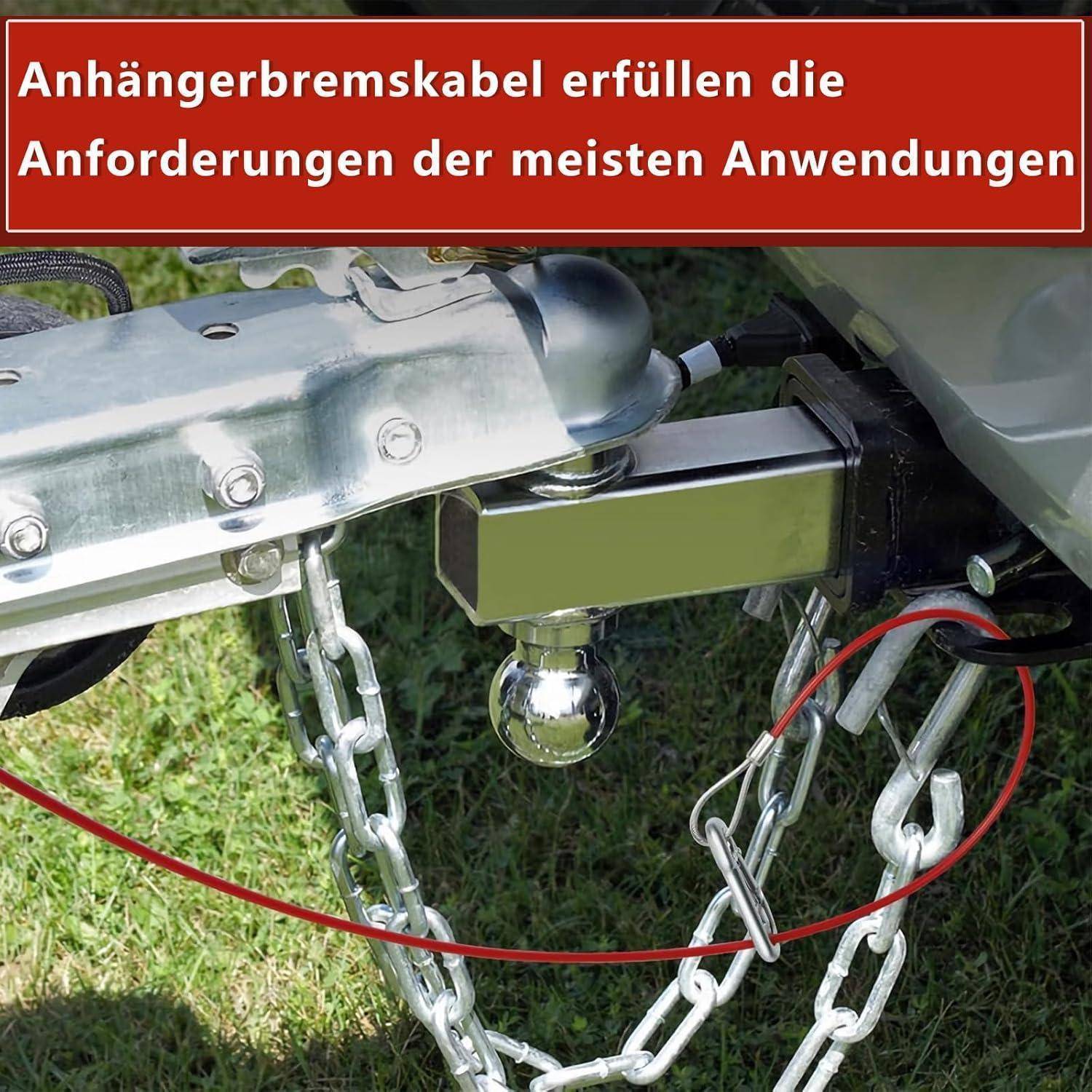 Bremsseilverlauf des Anhängers, der die Anforderungen der meisten Anwendungen erfüllt, dargestellt unter einer Anhängerkupplung mit Ketten und Verkabelung.