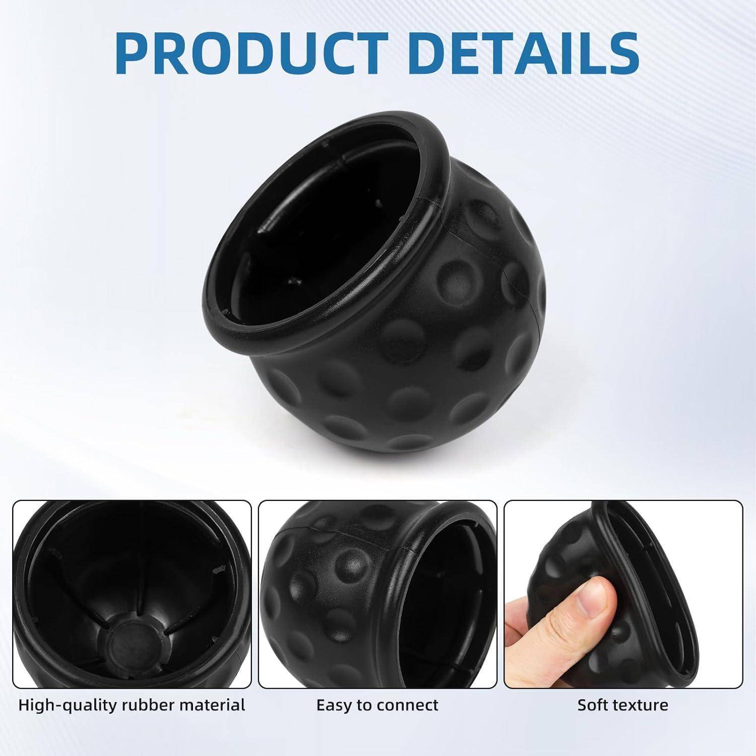 Schwarze gerillte Gummi-Kugel Produktdetailbild, das einen flexiblen Verbinder mit drei Nahaufnahmen zeigt, die mit 