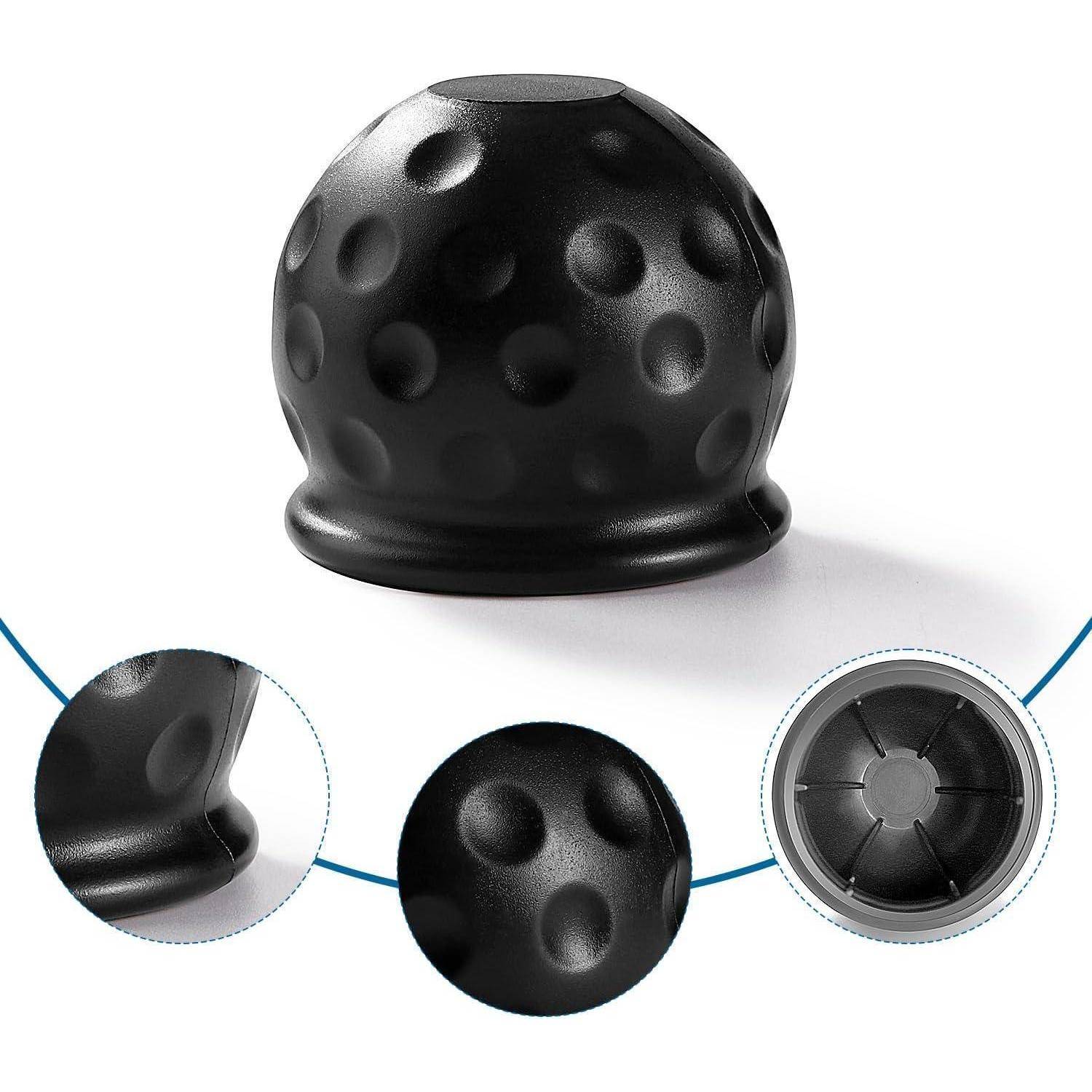 Schwarze Gummi-Saugnapfkappe mit Rillenoberfläche, gezeigt mit vergrößerten Detailansichten des strukturierten Materials und der inneren Befestigungsbasis.
