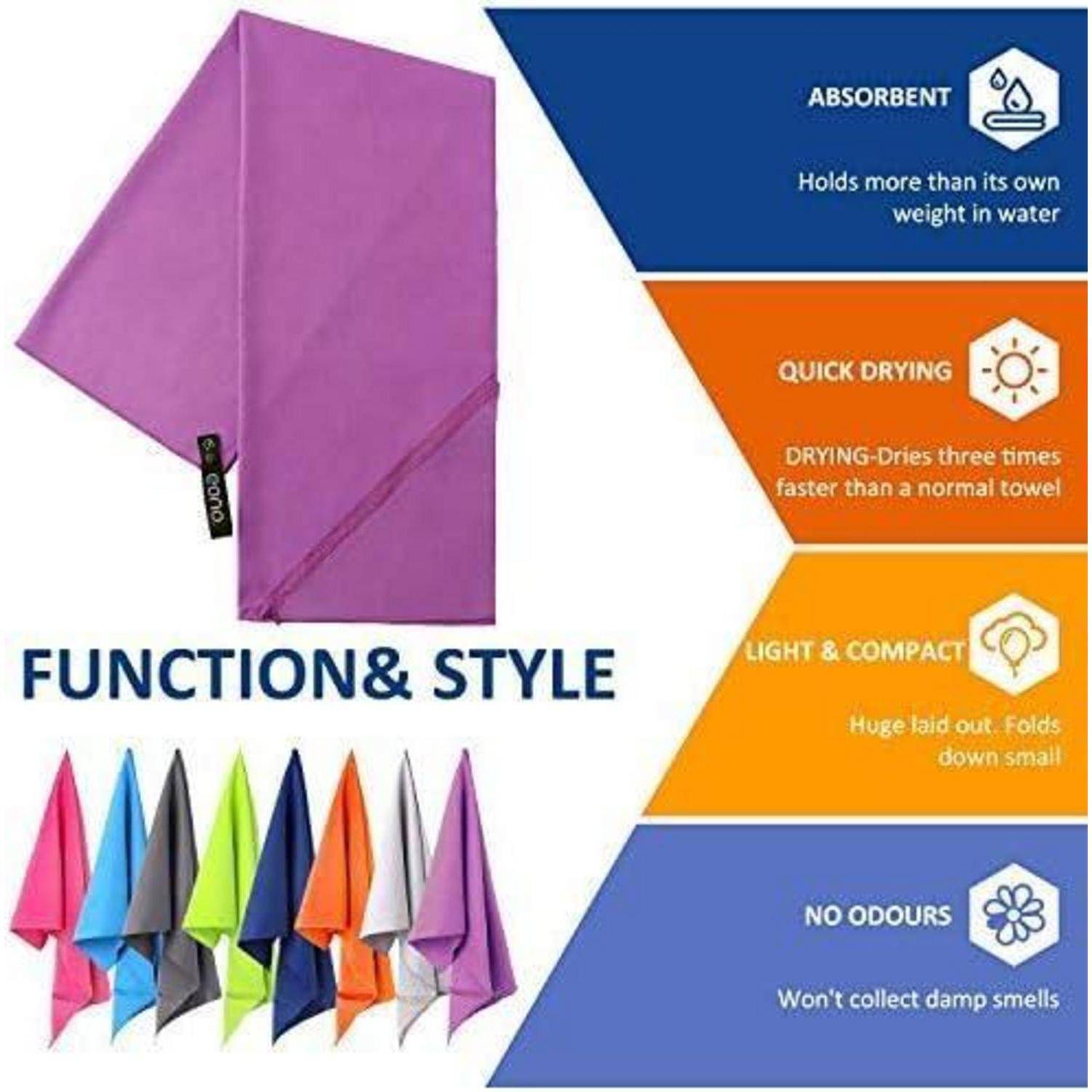 Infografik mit einem violetten Handtuch und der Überschrift „FUNKTION & STIL