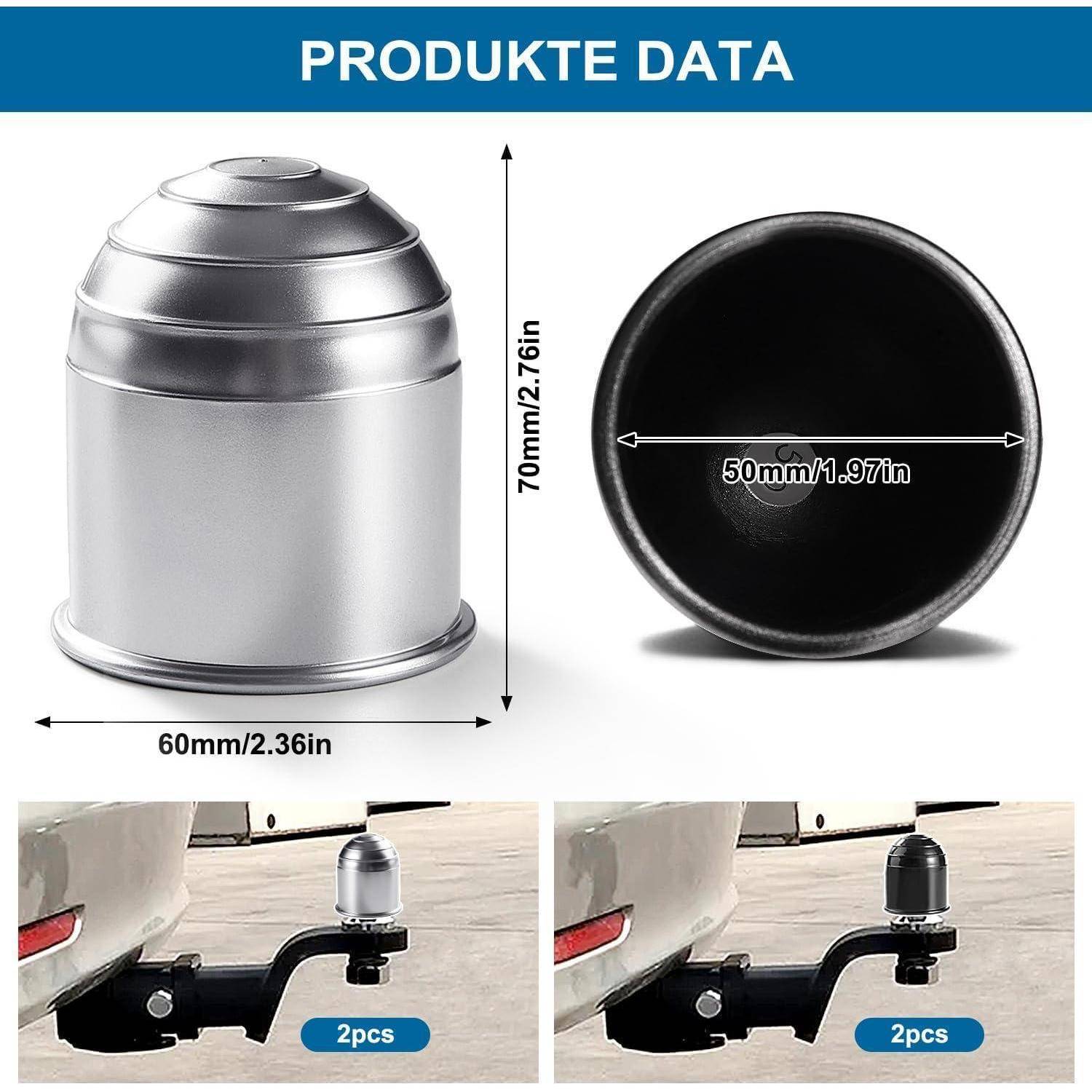 Anhängerkupplung Abdeckung 50 mm 4 Stück Schwarz/Silber