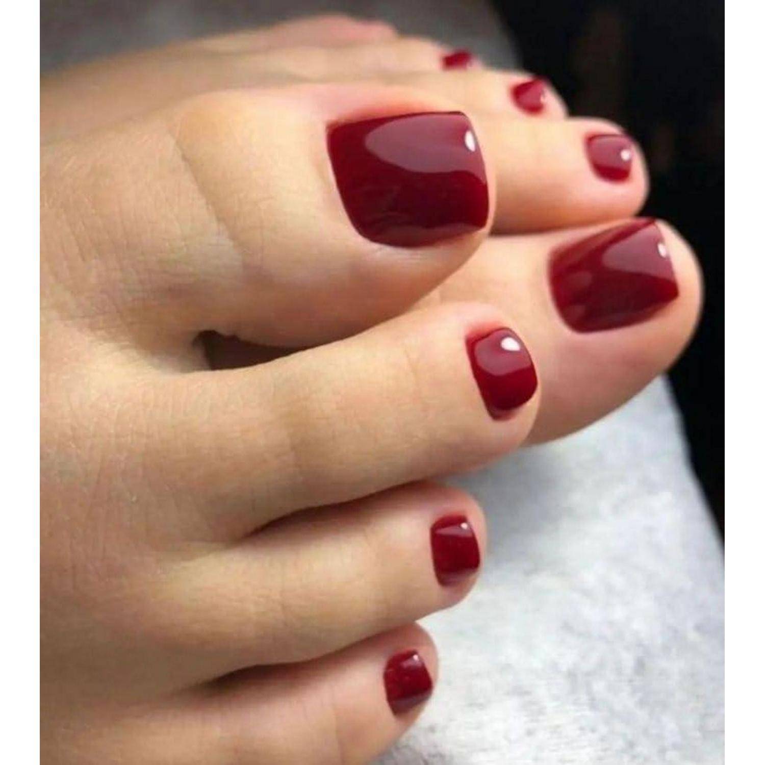120 Stück Fake Zehennägel Bordeaux Kurz Squared Glossy