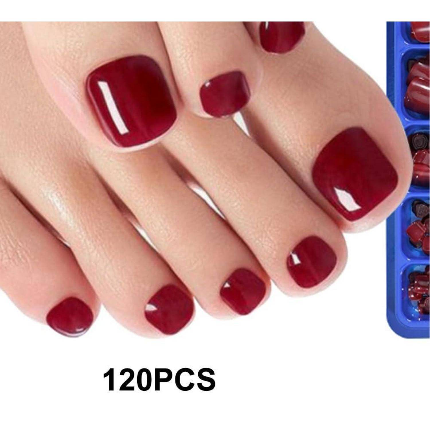 120 Stück Fake Zehennägel Bordeaux Kurz Squared Glossy