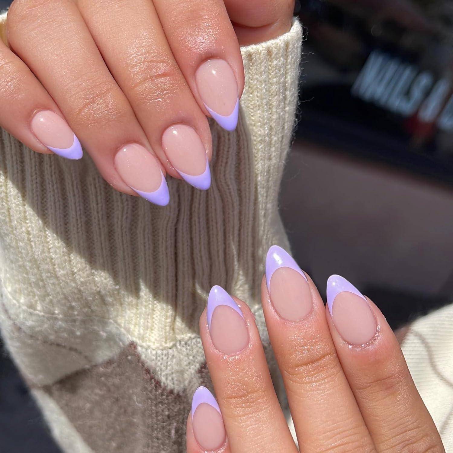 KQueenest Press On Nails French Tip Mandel Lila 30 Stück