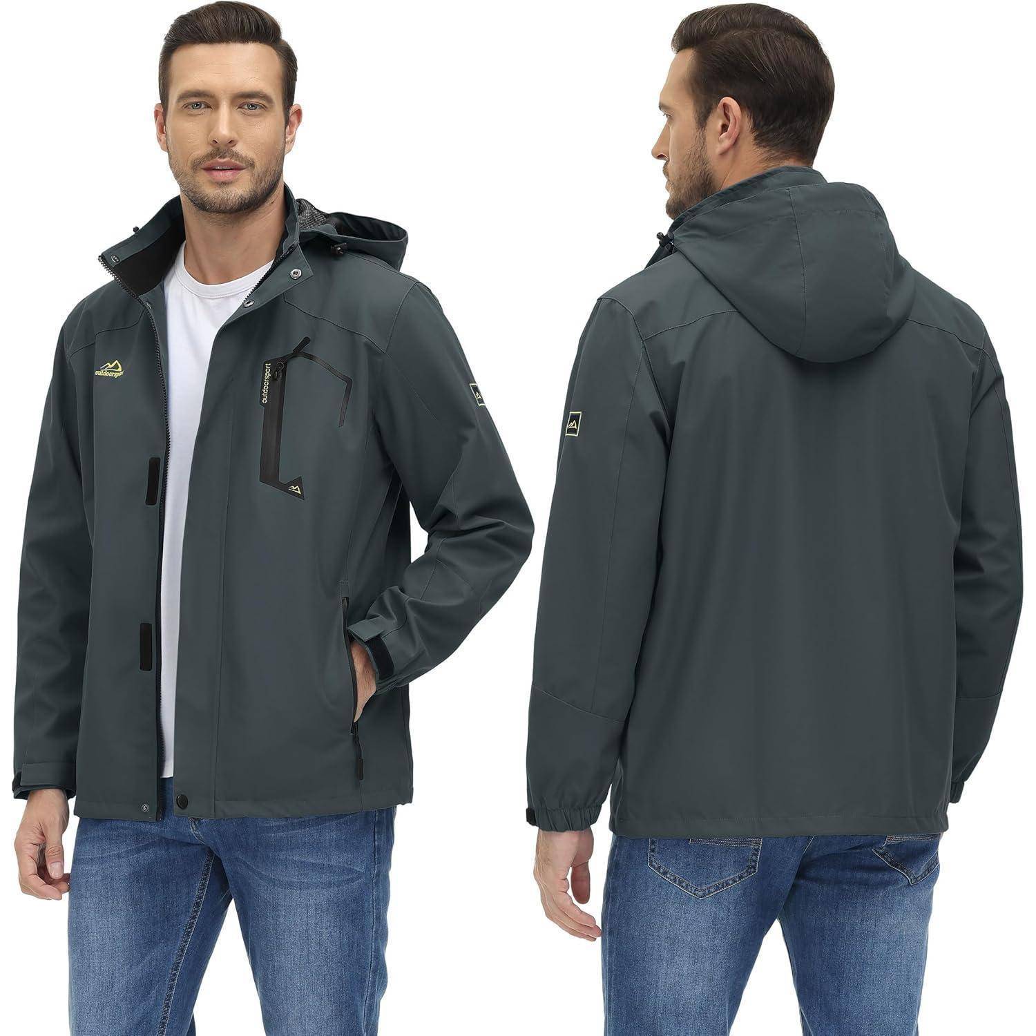 Outdoorjacke Herren wasserabweisend abnehmbare Kapuze XXL Kohlengrau