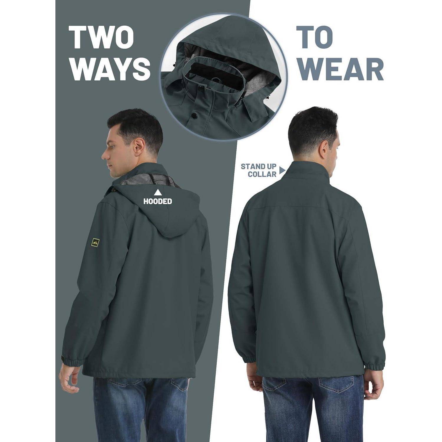 Outdoorjacke Herren wasserabweisend abnehmbare Kapuze XL Kohlengrau