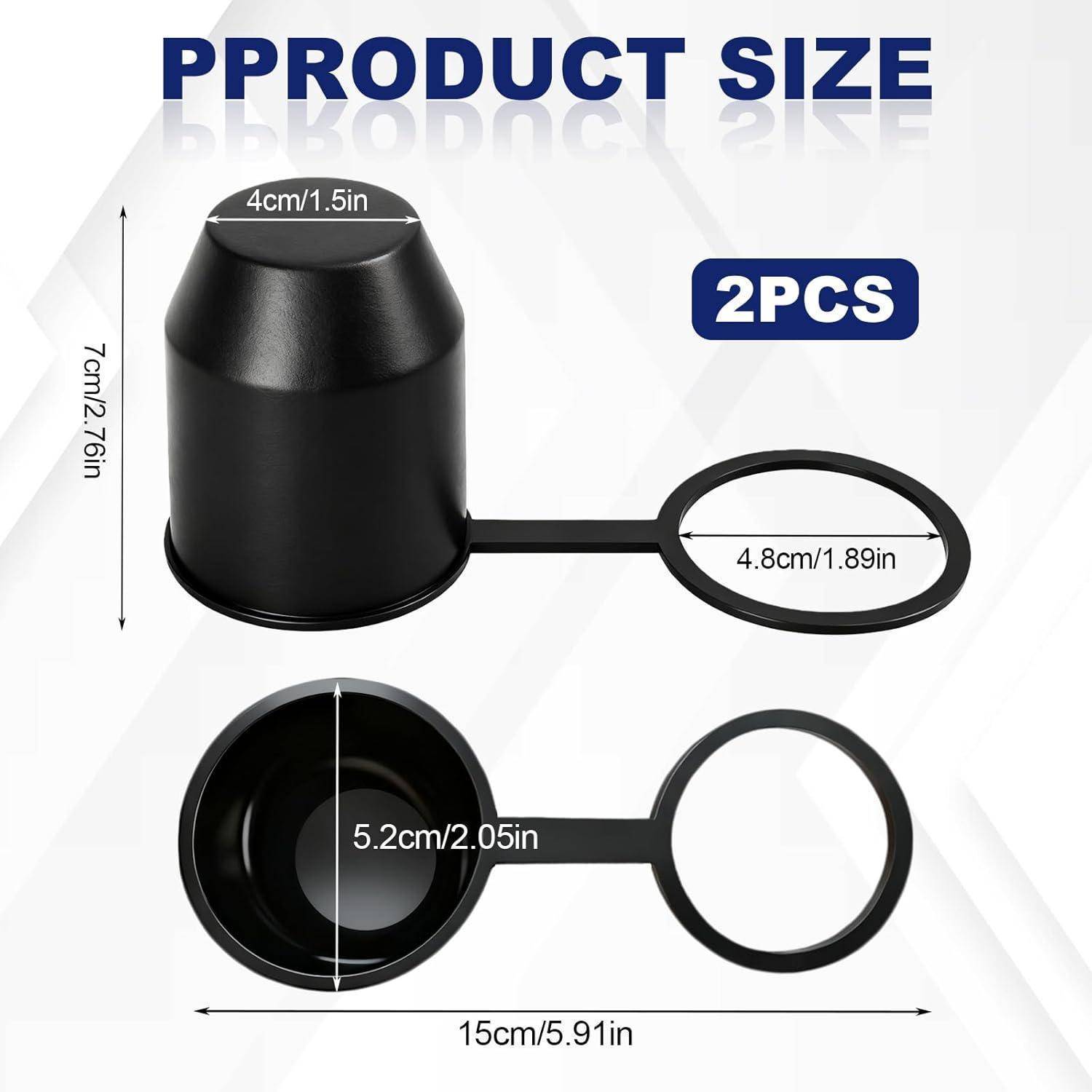 Produktgrößendiagramm für ein schwarzes becherförmiges Werkzeug, zeigt 2 Teile und Abmessungen: 7 cm Höhe, 4 cm oben, 15 cm Gesamtlänge, 5,2 cm Schüssel, 4,8 cm Ring.