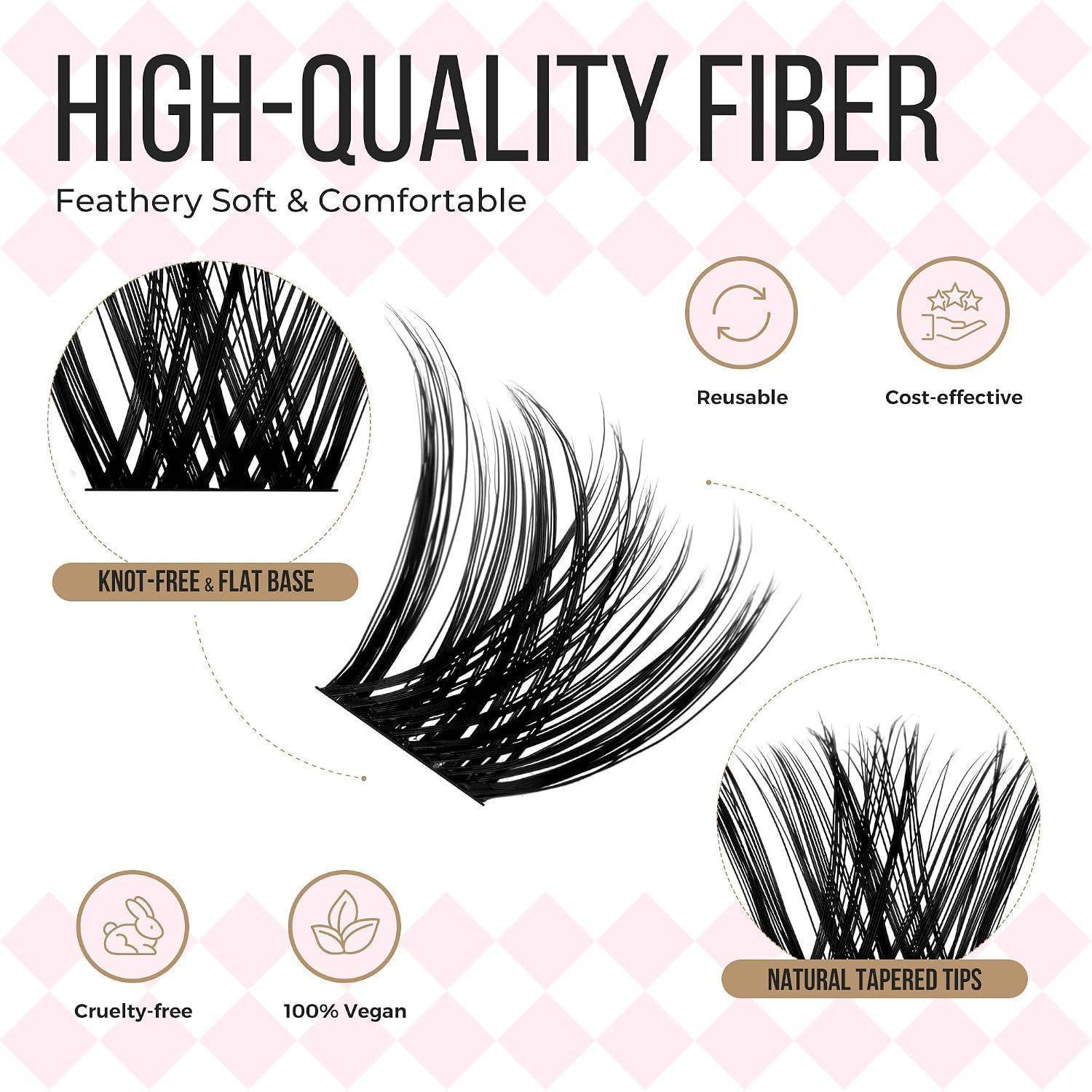 Produktgrafik für hochwertige Wimpern aus Fasern, die 
