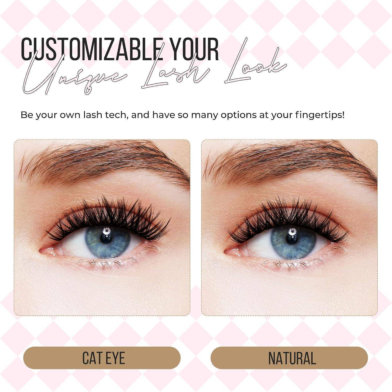 Werbegrafik mit zwei Wimpernstilen für einen anpassbaren Look: „Cat Eye