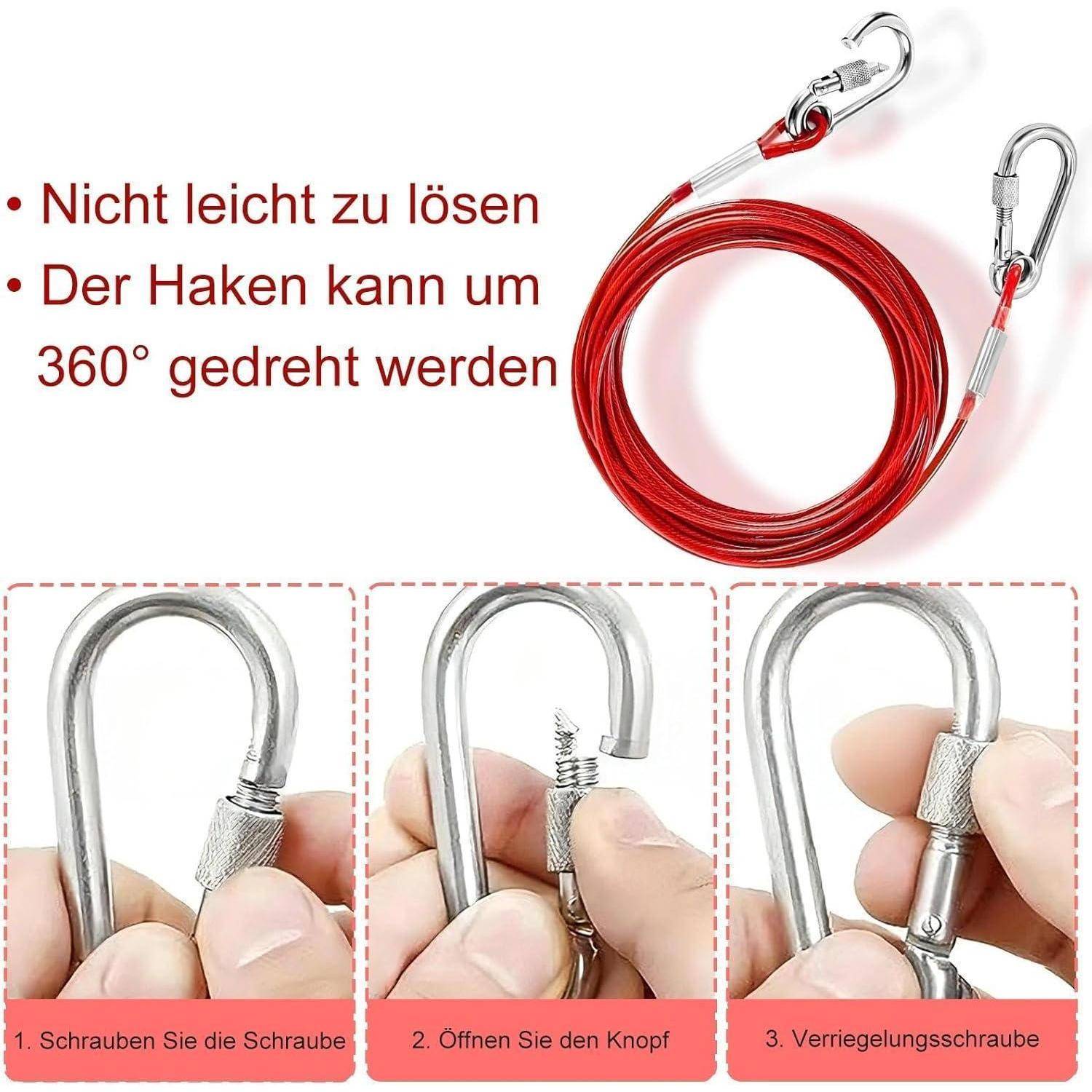 2x Abreißseil Anhänger, Bremsseil mit Karabiner, Rot