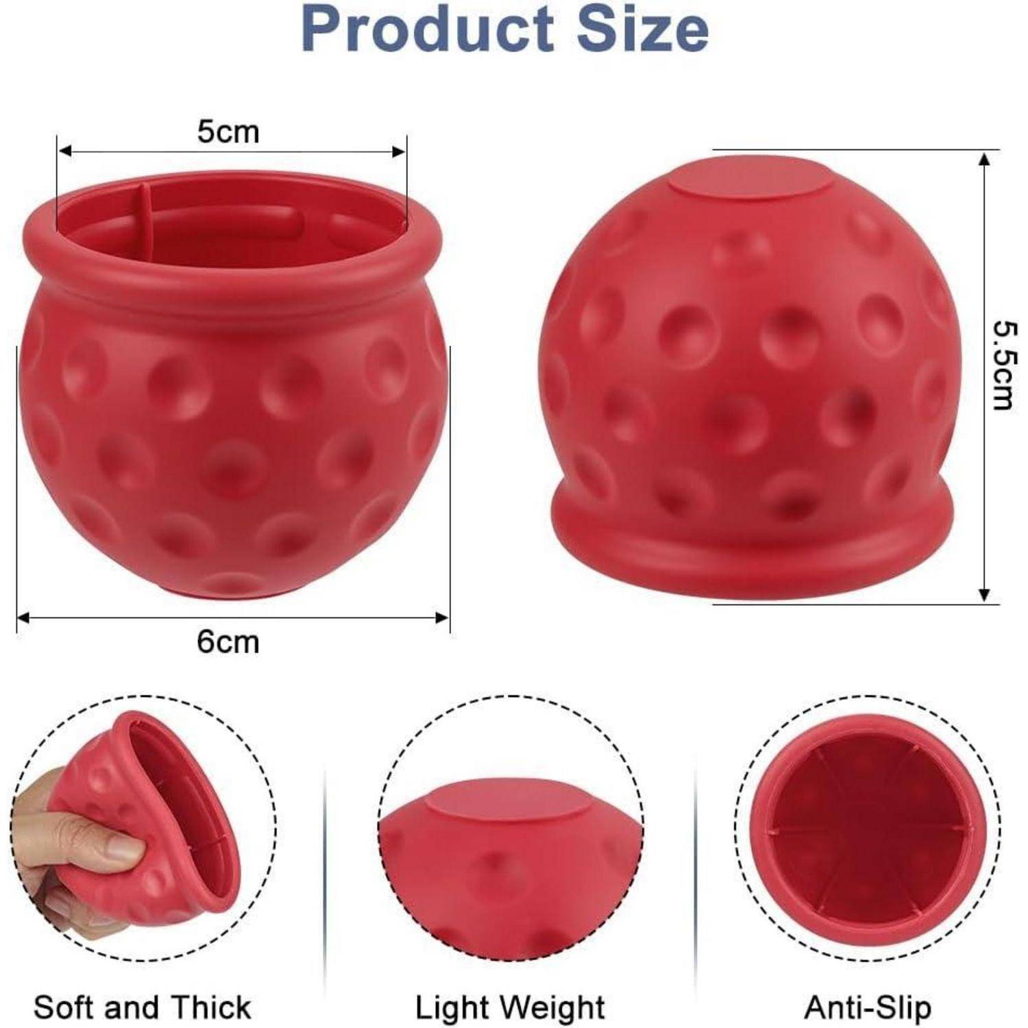 Produktgrößen-Diagramm eines roten strukturierten Silikonbechers: 5 cm breit, 5,5 cm hoch, 6 cm Basisbreite, mit gekennzeichneten Eigenschaften weich und dick, leicht, und rutschfest.