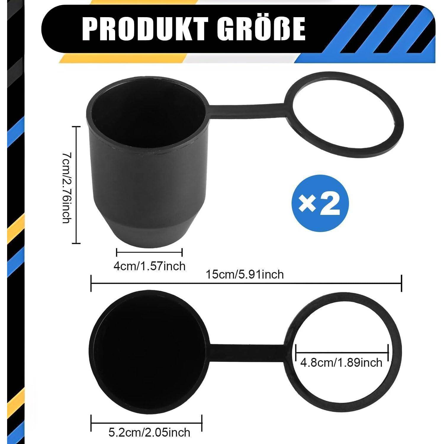 Produktgrößendiagramm für einen Becherhalter im Doppelpack: 7 cm hoch, 4 cm Basis, 15 cm lang, 5,2 cm oberer Durchmesser, 4,8 cm Ringdurchmesser.