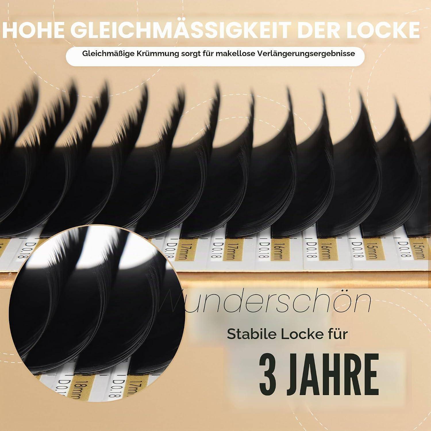 Werbebild von schwarzen Haarextension-Strähnen mit Messskalen, die 