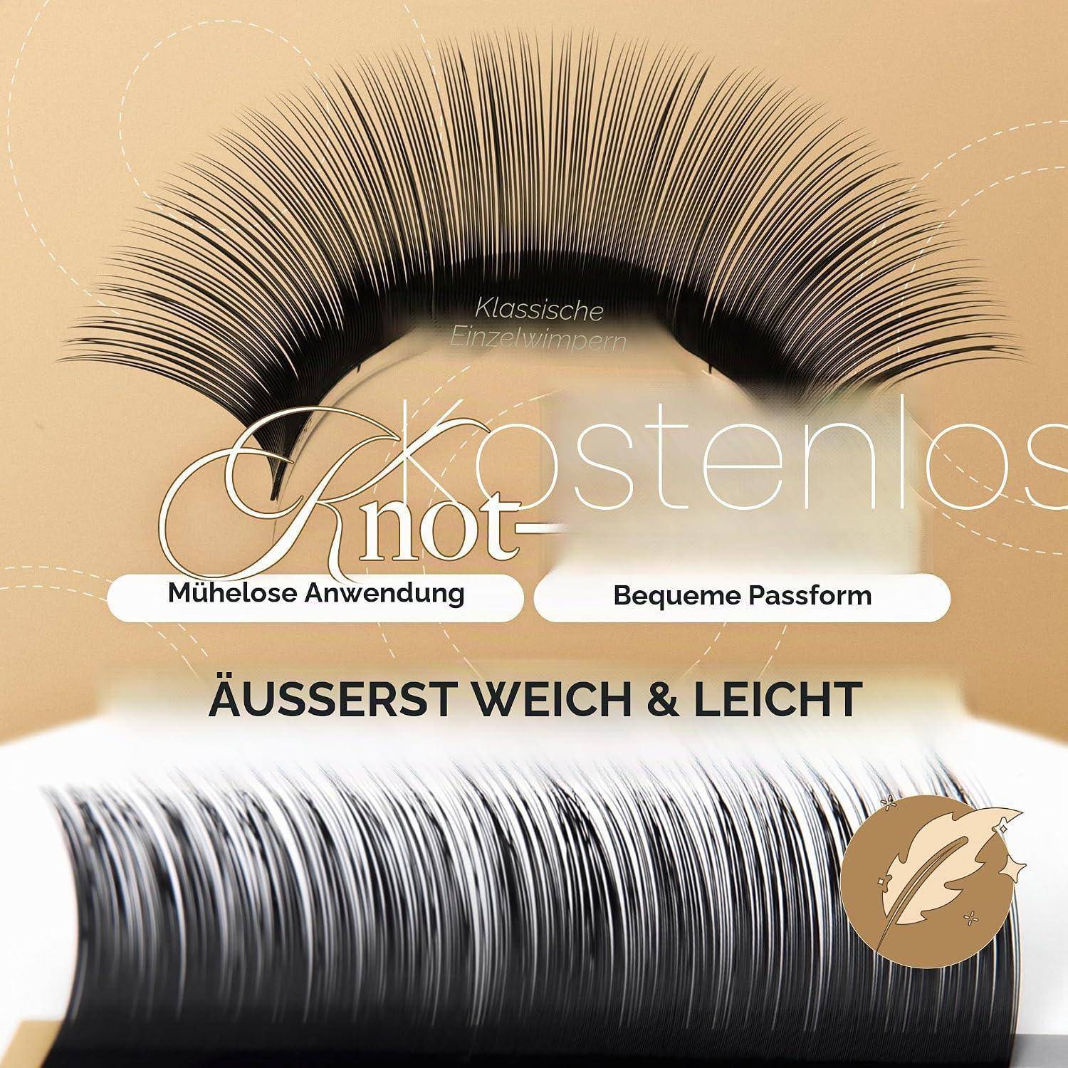 Deutsches Wimpernwerbeanzeige mit einem großen künstlichen Wimpernstreifen und Text „Kostenlos