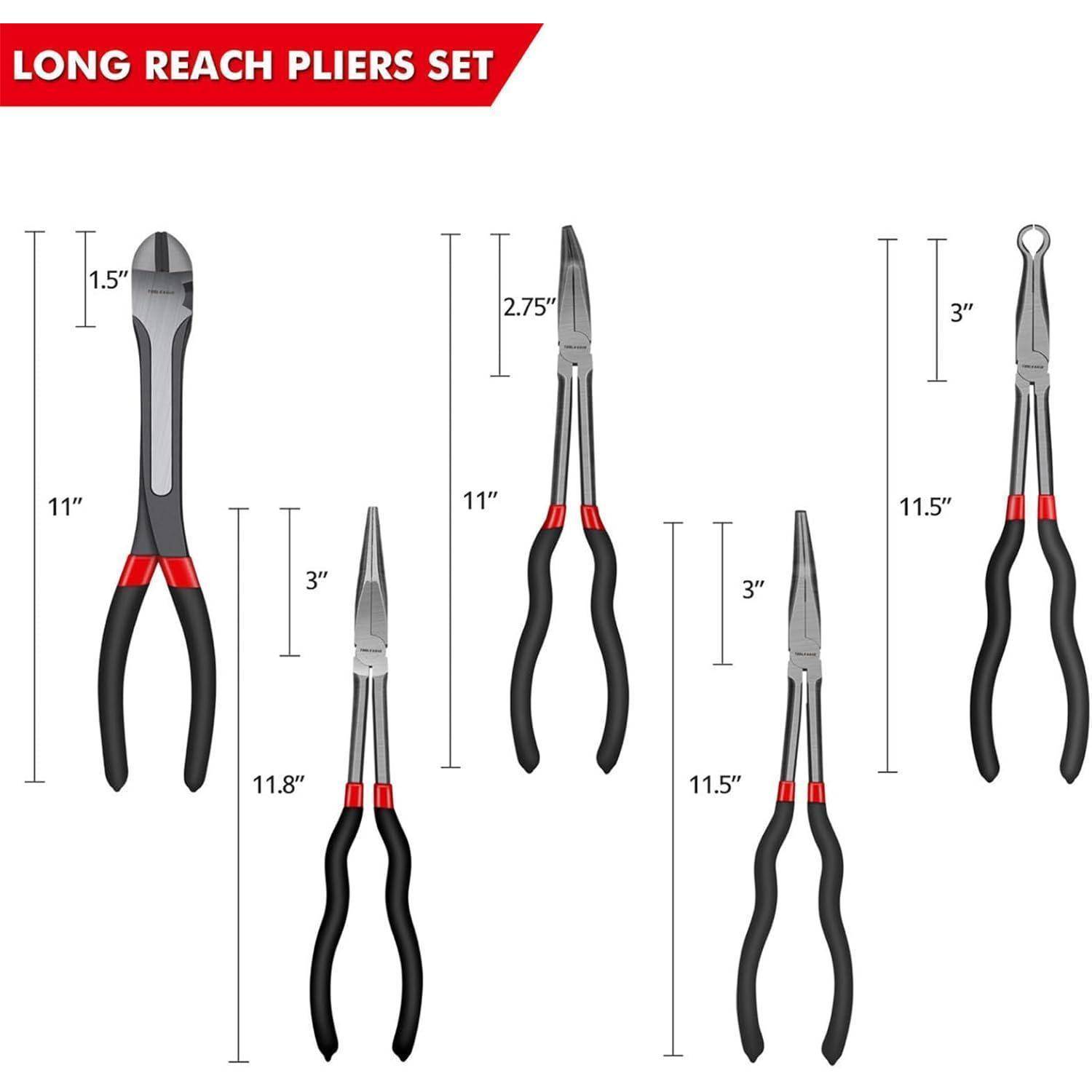 TOOLEAGUE 5-teiliges extra langes Spitzzangen-Set 27,9 cm CR-V Stahl mit Tasche