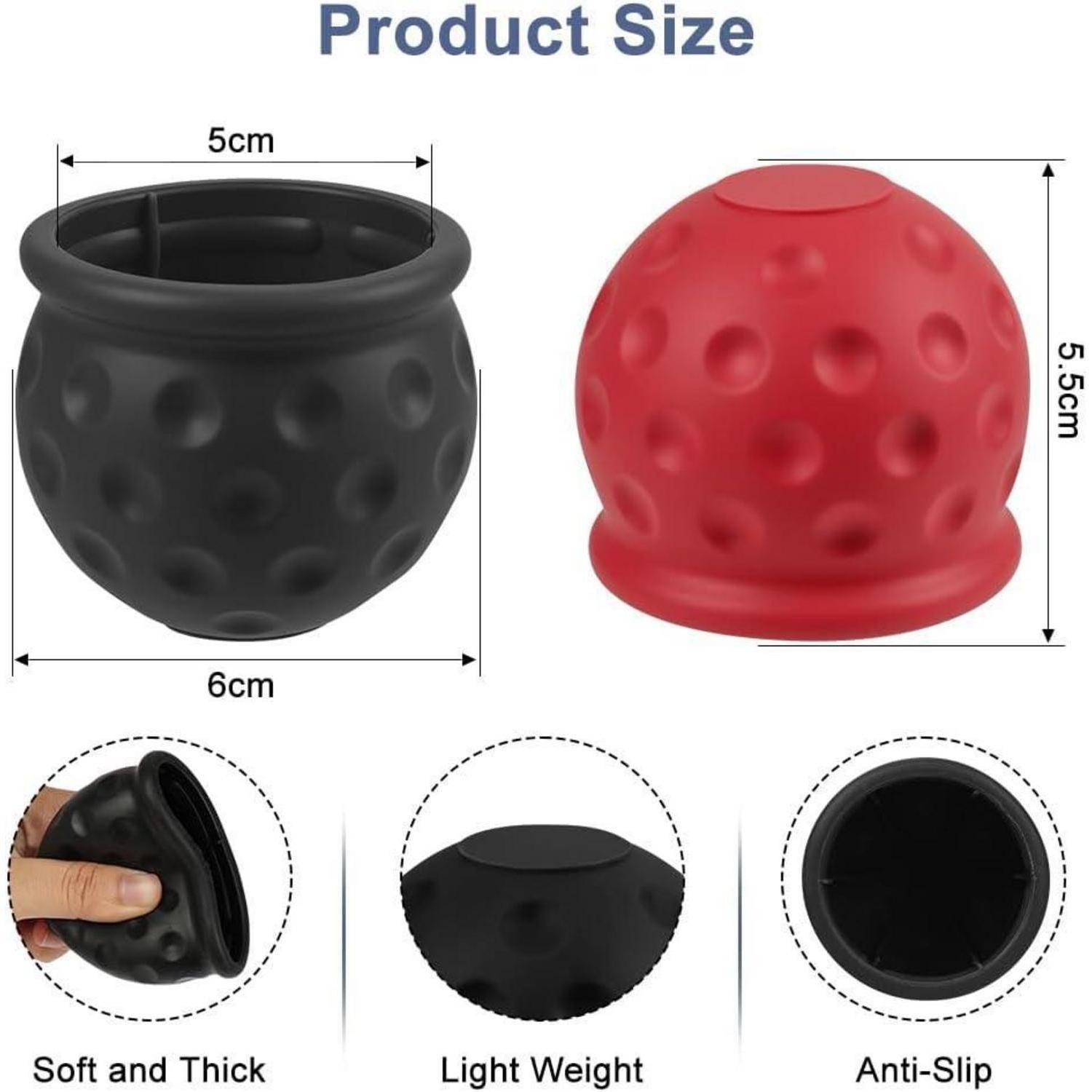Produktgrößendiagramm eines gehämmerten Silikonbechers: schwarzer Becher 6 cm breit und 5 cm hoch, roter Becher 5,5 cm hoch; Merkmale weiches, leichtes, rutschfestes Design.