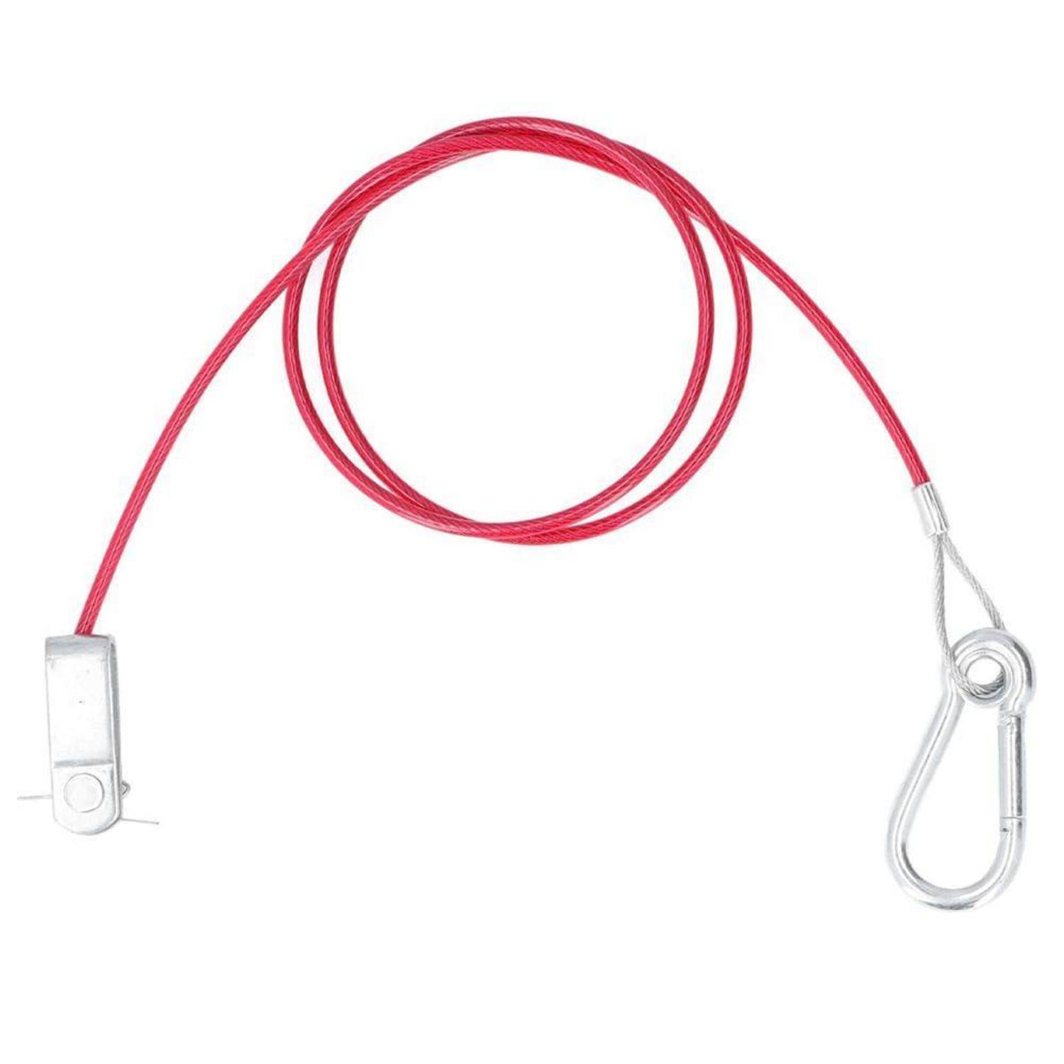 Rotes Kabel mit einem kleinen weißen Sensor an einem Ende und einer Metallklammer am anderen Ende, aufgerollt vor weißem Hintergrund.