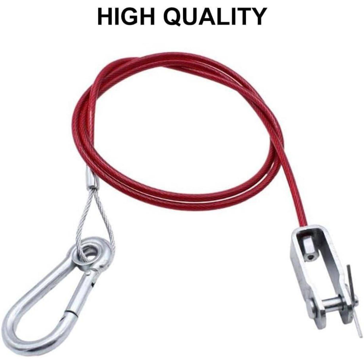 Hochwertiges rotes Kabel mit einem Metallkarabinerhaken an einem Ende und einer Hakenklemme am anderen Ende.
