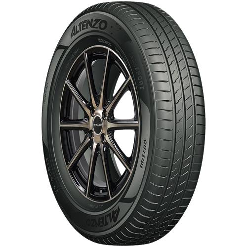 Schwarzes Leichtmetallrad mit Aotenz(o)-Reifen, vor schwarzem Hintergrund in einer produktorientierten Ansicht dargestellt.