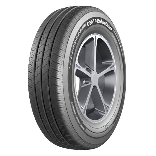 Studio-Produktbild eines schwarzen Autoreifens mit silbernem Leichtmetallrad, mit der Bezeichnung „Centi EnduroDrive
