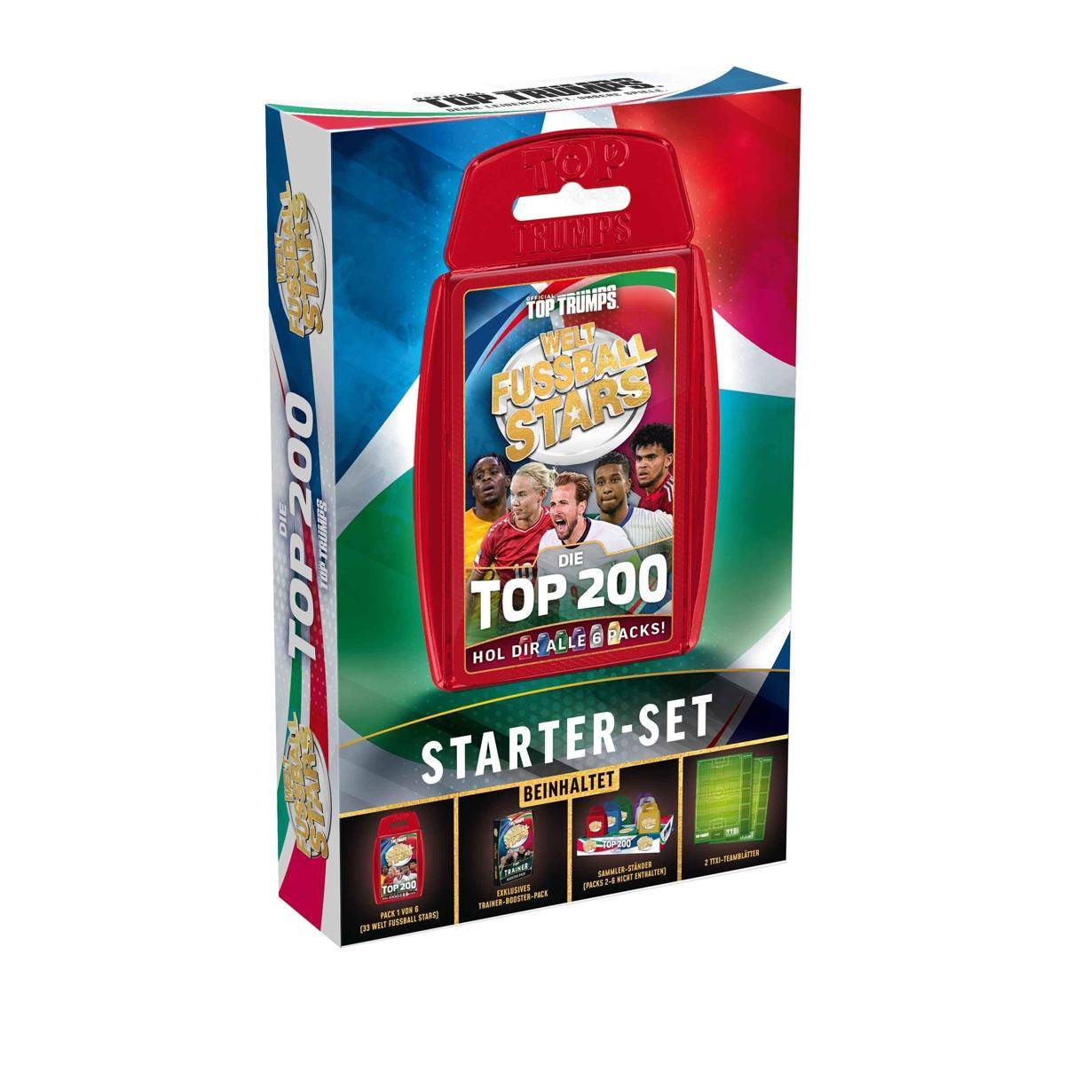 Verpackung für das Kartenspiel Top Trumps: Top 200, mit der Bezeichnung „Starter-Set
